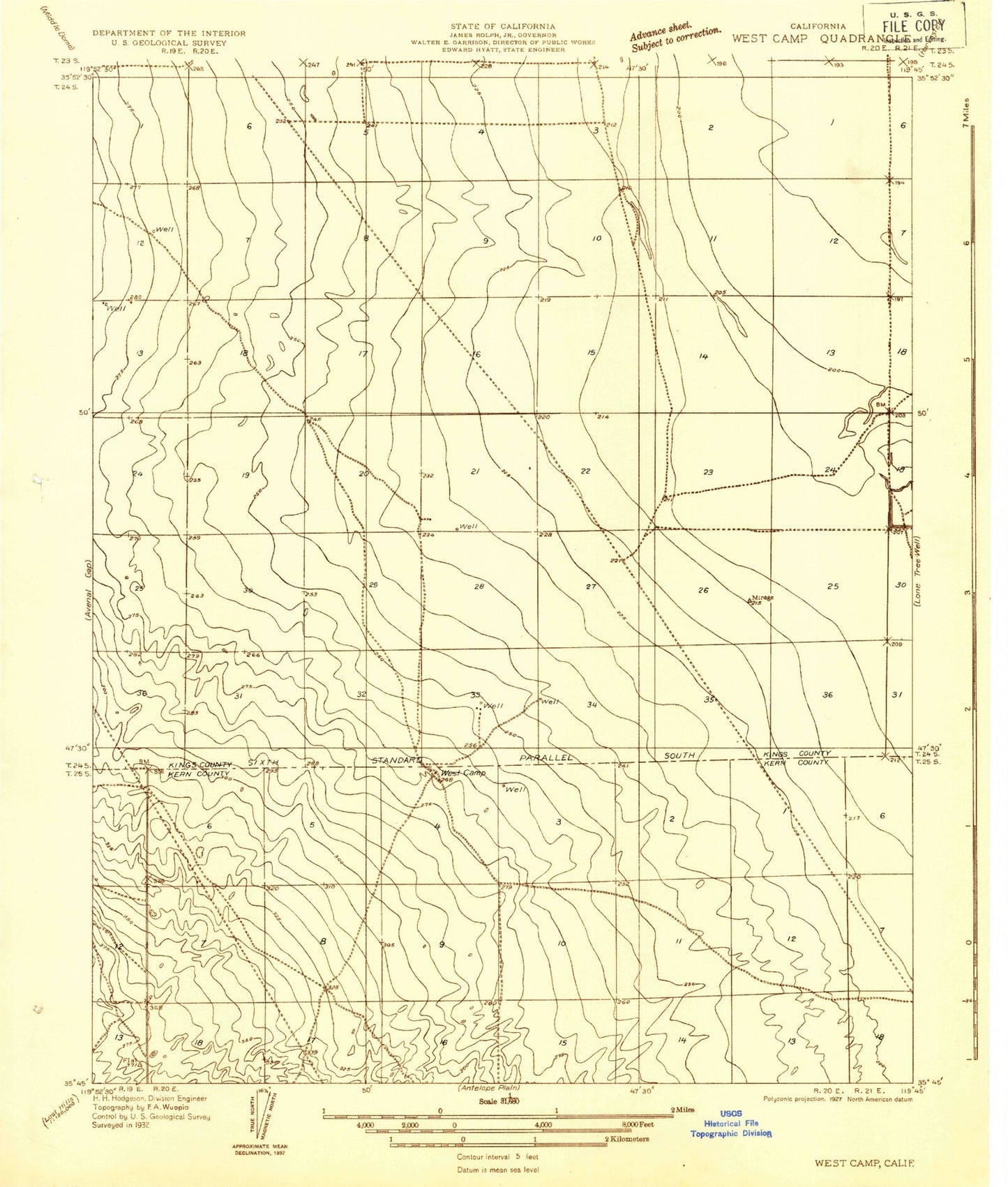 Classic USGS West Camp California 7.5'x7.5' Topo Map Image