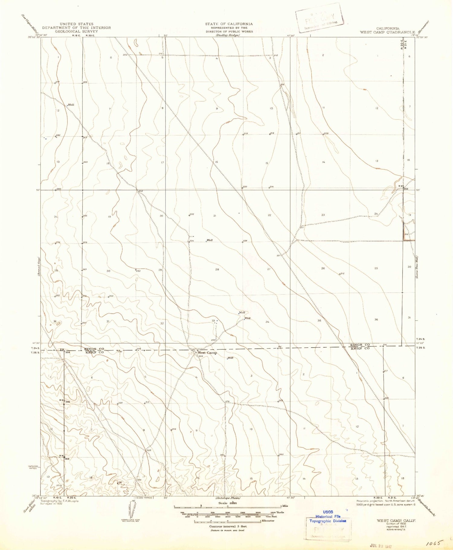 Classic USGS West Camp California 7.5'x7.5' Topo Map Image