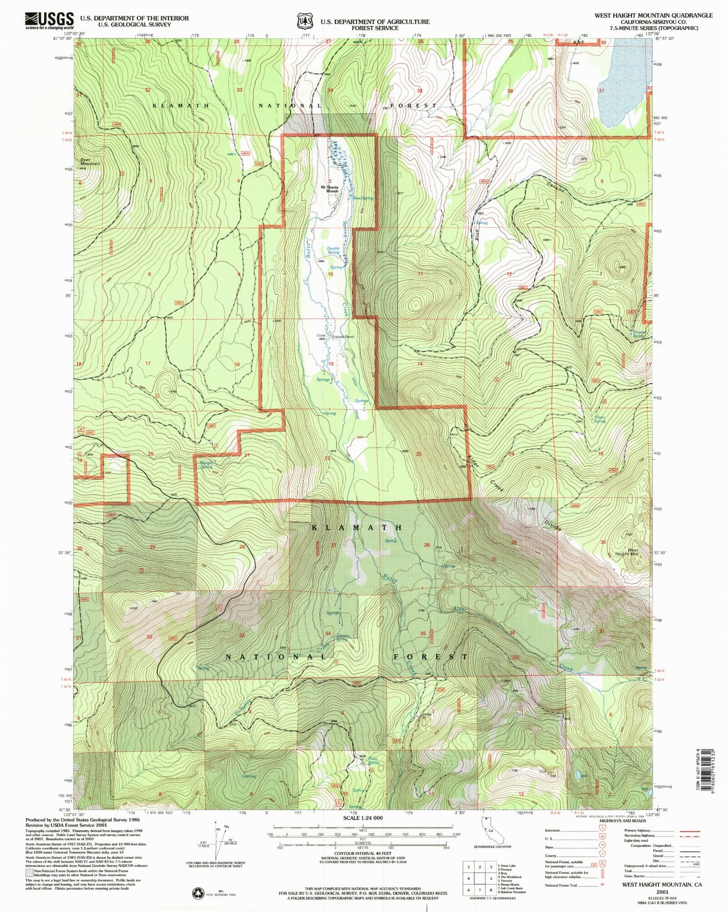 Classic USGS West Haight Mountain California 7.5'x7.5' Topo Map Image