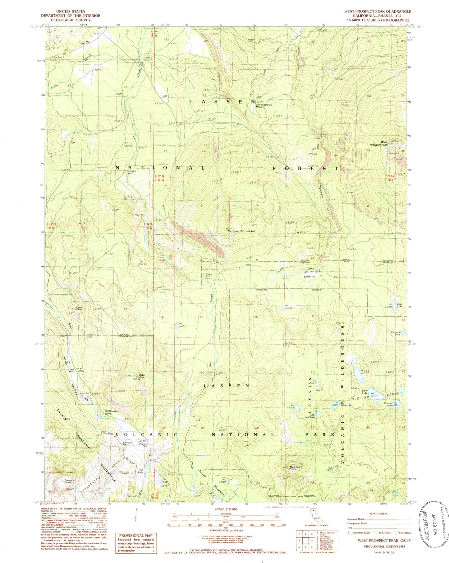 Classic USGS West Prospect Peak California 7.5'x7.5' Topo Map Image
