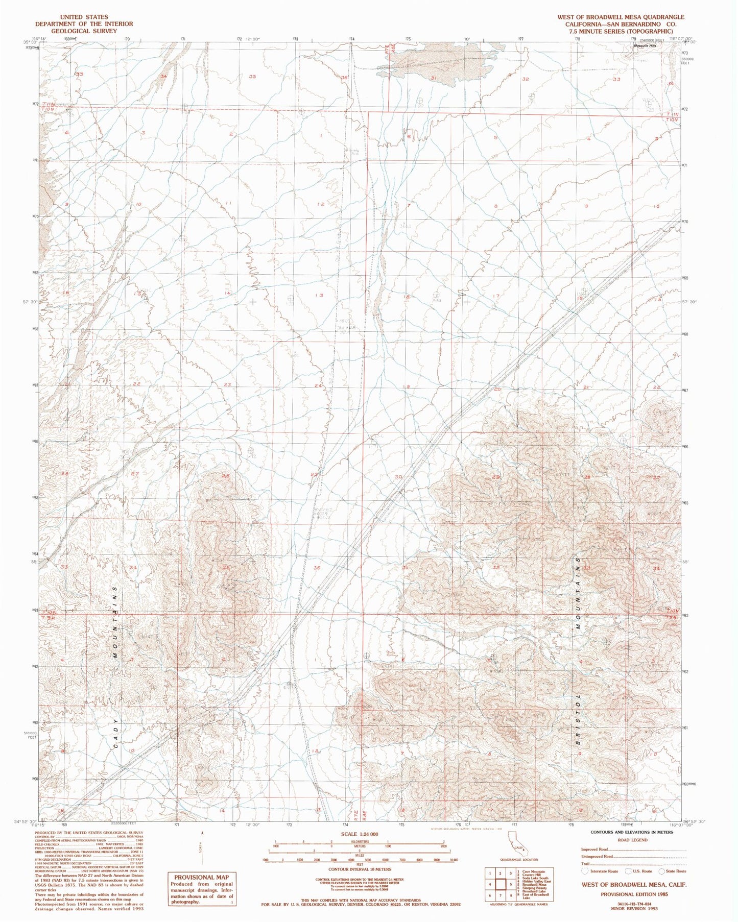 Classic USGS West of Broadwell Mesa California 7.5'x7.5' Topo Map Image