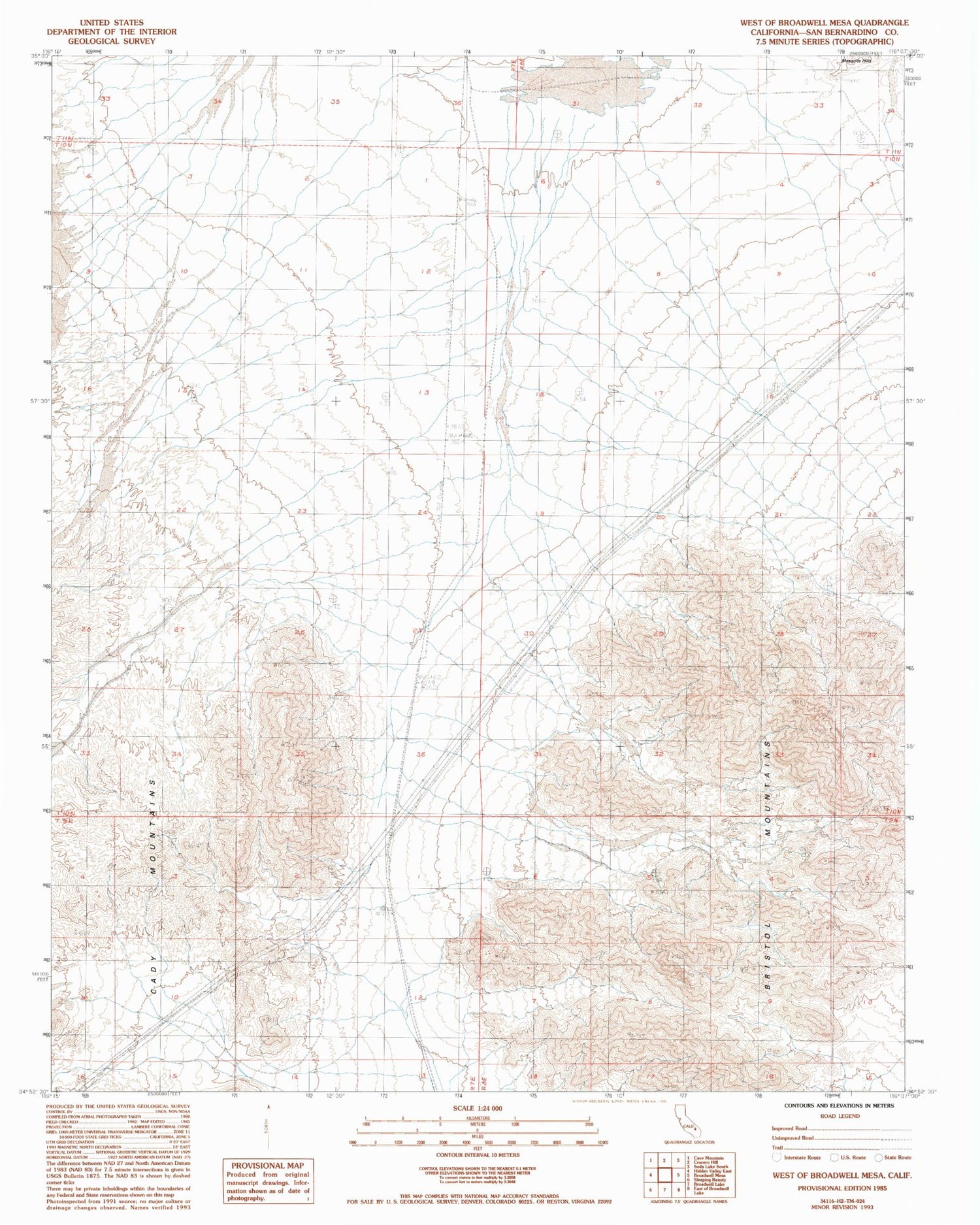 Classic USGS West of Broadwell Mesa California 7.5'x7.5' Topo Map Image
