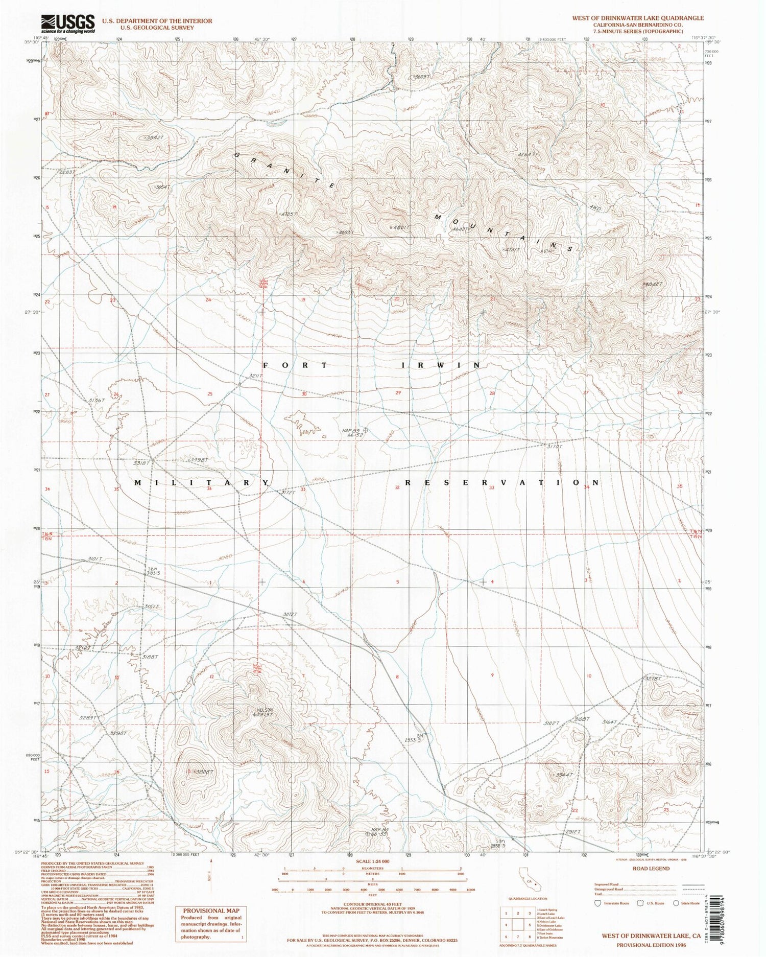 Classic USGS West of Drinkwater Lake California 7.5'x7.5' Topo Map Image