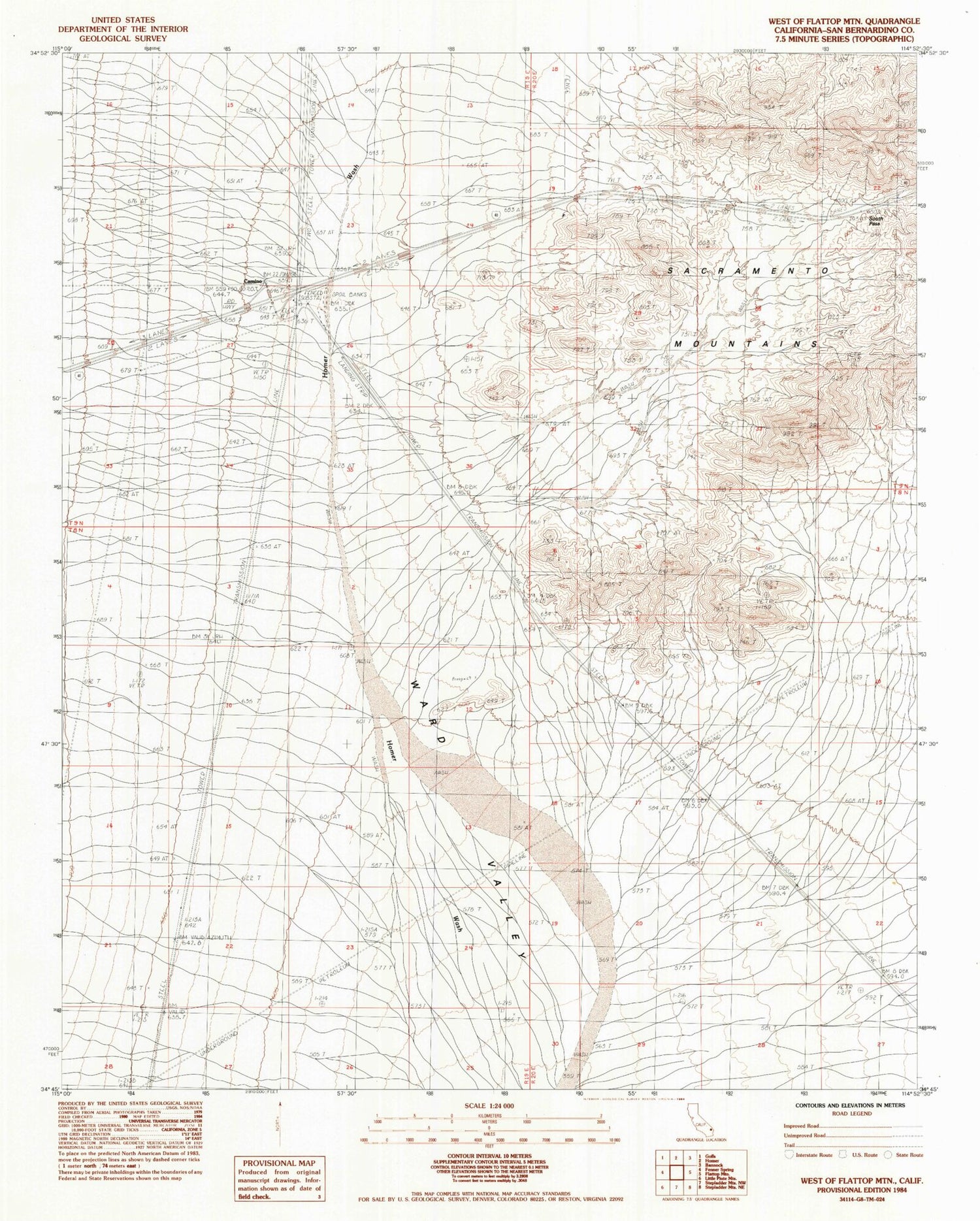 Classic USGS West of Flattop Mountain California 7.5'x7.5' Topo Map Image