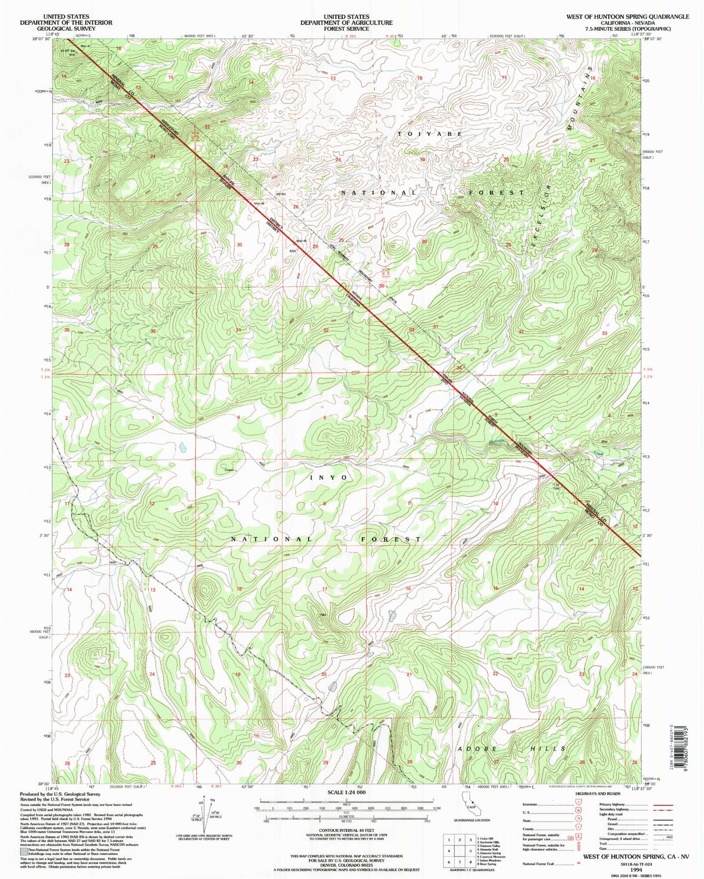 Classic USGS West of Huntoon Spring California 7.5'x7.5' Topo Map Image