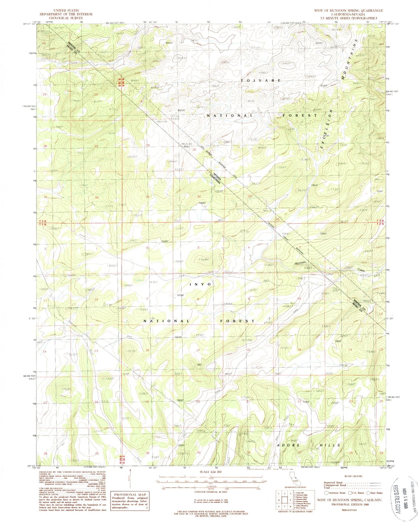 Classic USGS West of Huntoon Spring California 7.5'x7.5' Topo Map Image