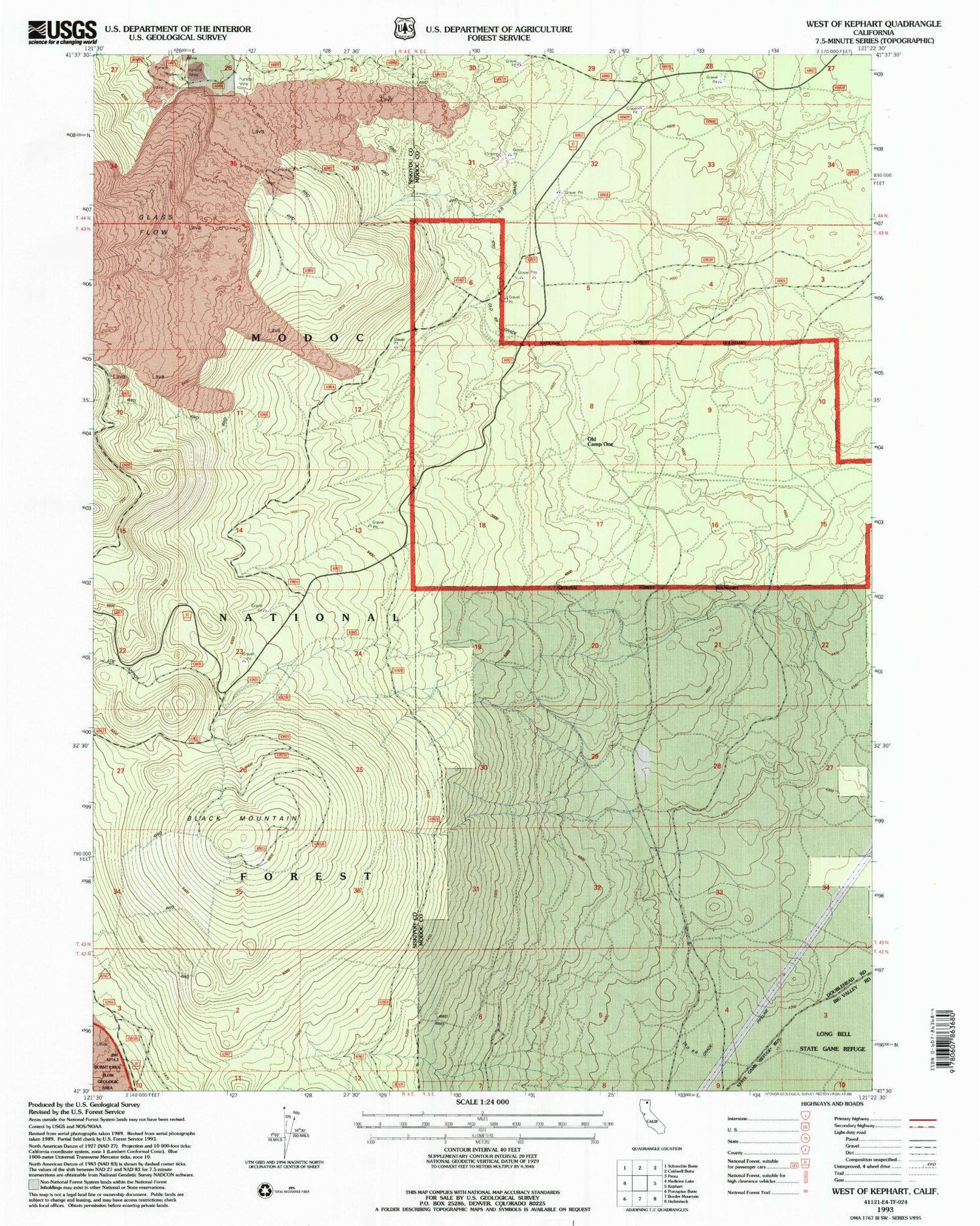 Classic USGS West of Kephart California 7.5'x7.5' Topo Map Image
