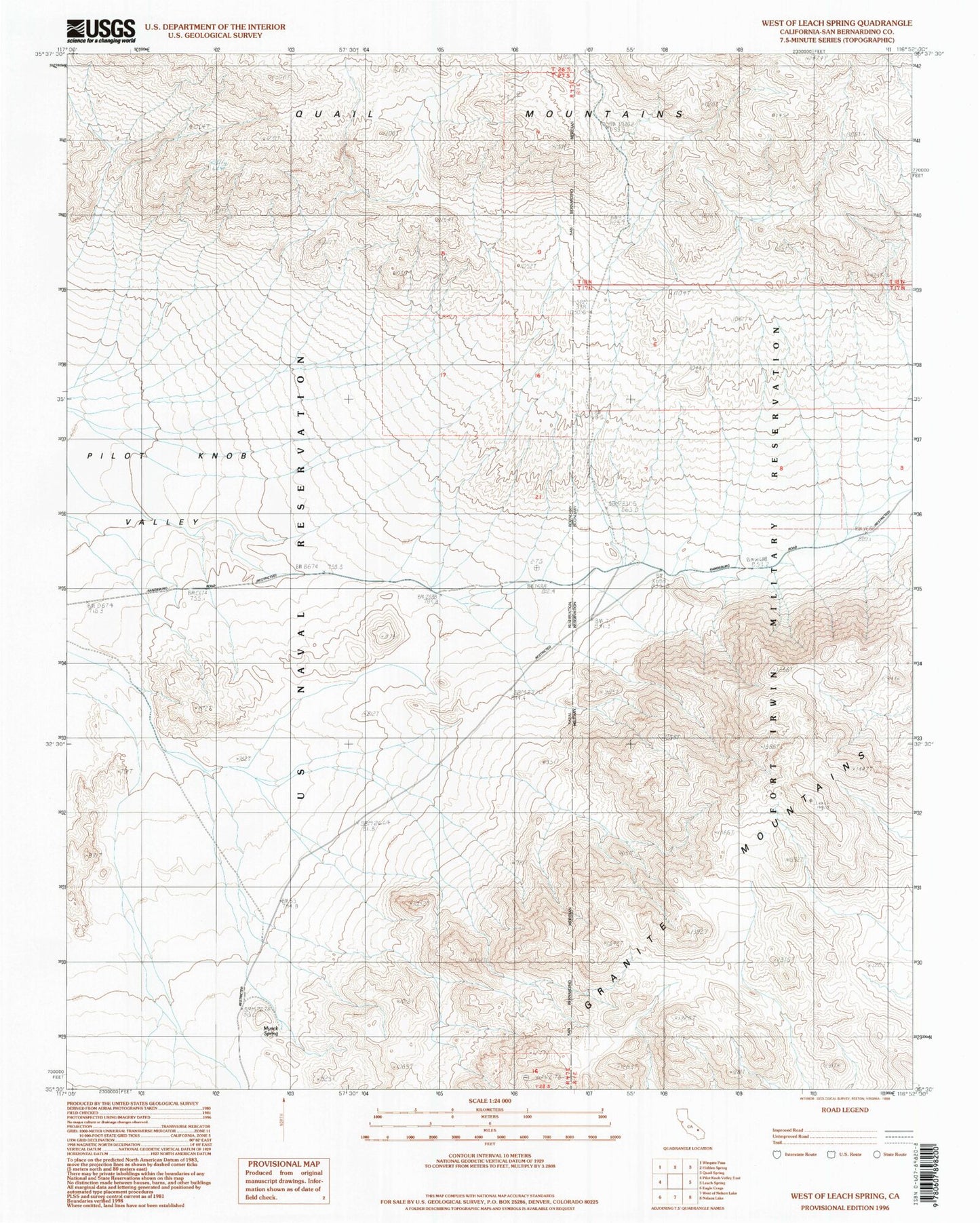Classic USGS West of Leach Spring California 7.5'x7.5' Topo Map Image