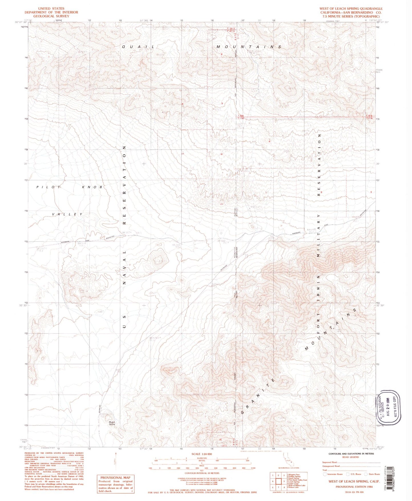 Classic USGS West of Leach Spring California 7.5'x7.5' Topo Map Image