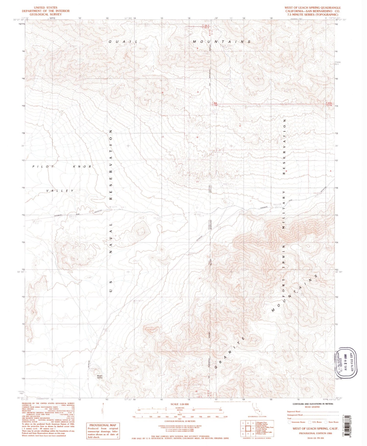 Classic USGS West of Leach Spring California 7.5'x7.5' Topo Map Image