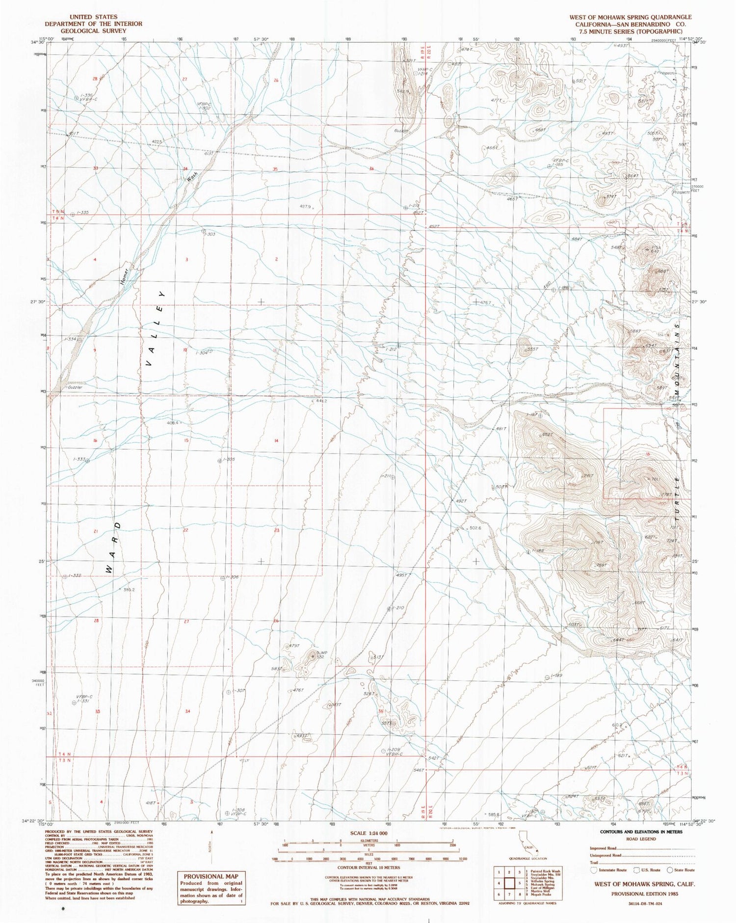 Classic USGS West of Mohawk Spring California 7.5'x7.5' Topo Map Image