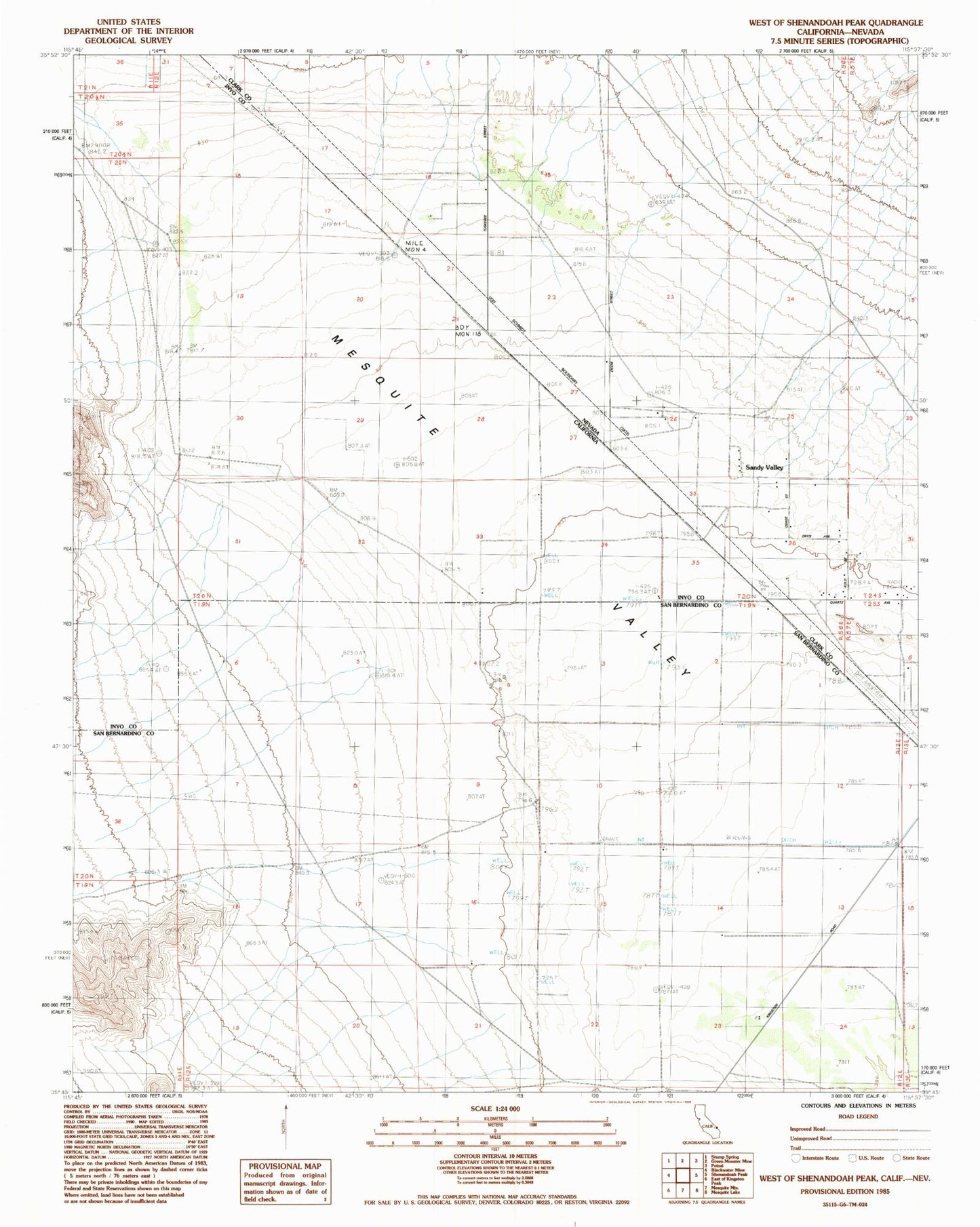 Classic USGS West of Shenandoah Peak California 7.5'x7.5' Topo Map Image