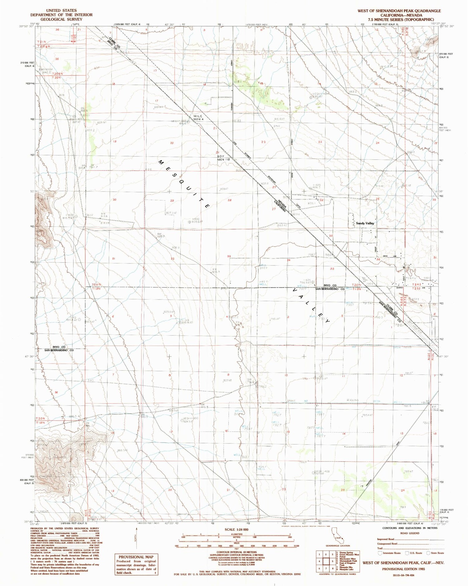 Classic USGS West of Shenandoah Peak California 7.5'x7.5' Topo Map Image