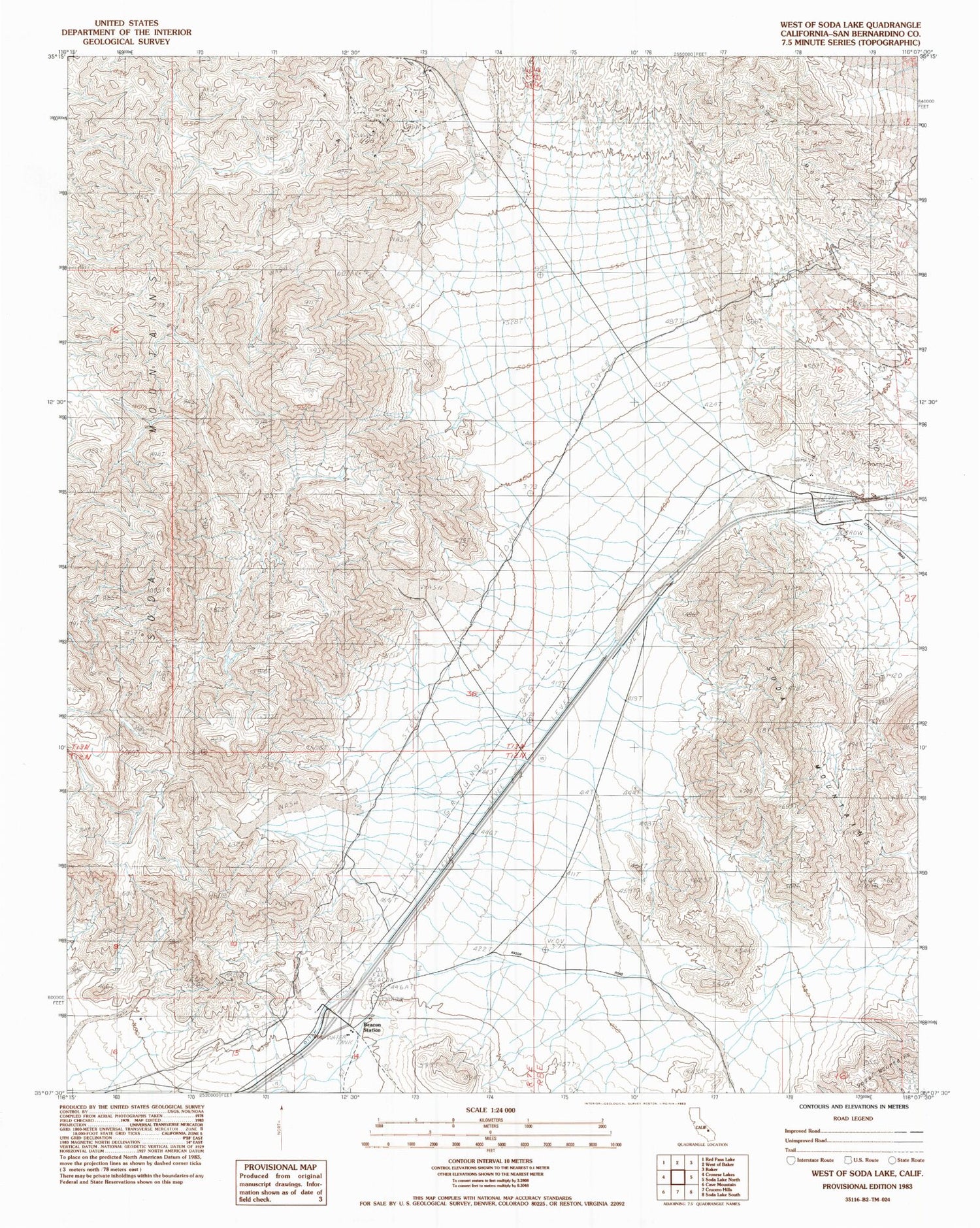 Classic USGS West of Soda Lake California 7.5'x7.5' Topo Map Image