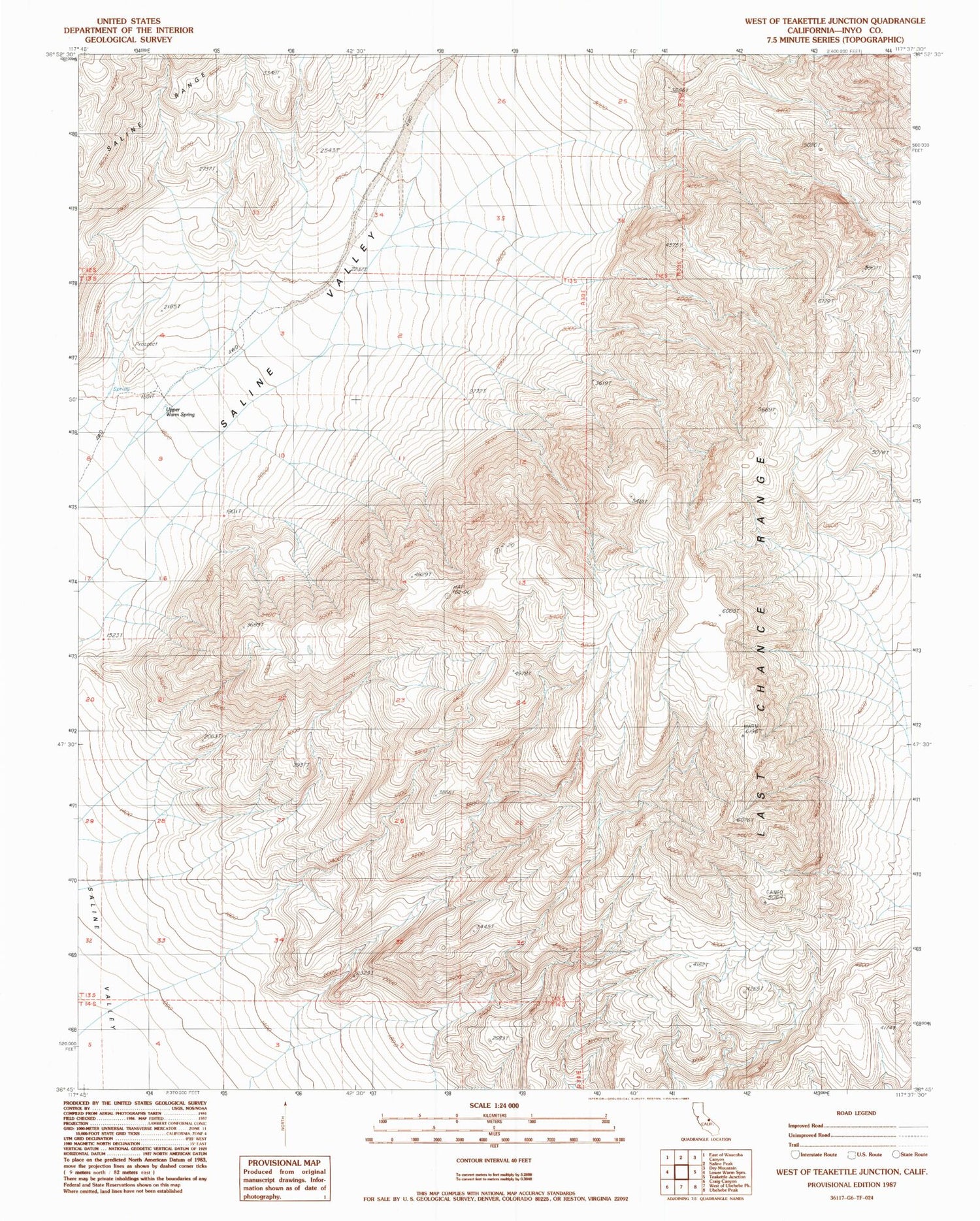 Classic USGS West of Teakettle Junction California 7.5'x7.5' Topo Map Image