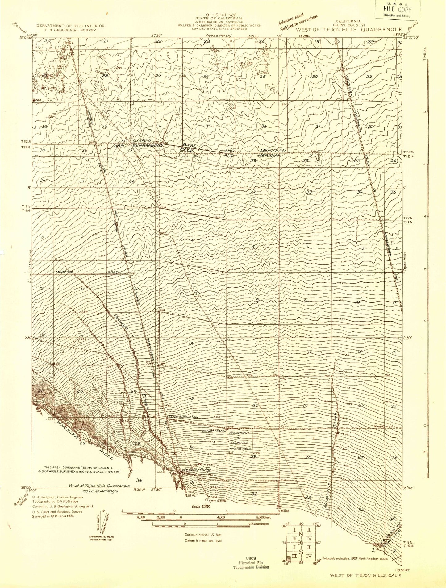 Classic USGS Mettler California 7.5'x7.5' Topo Map Image