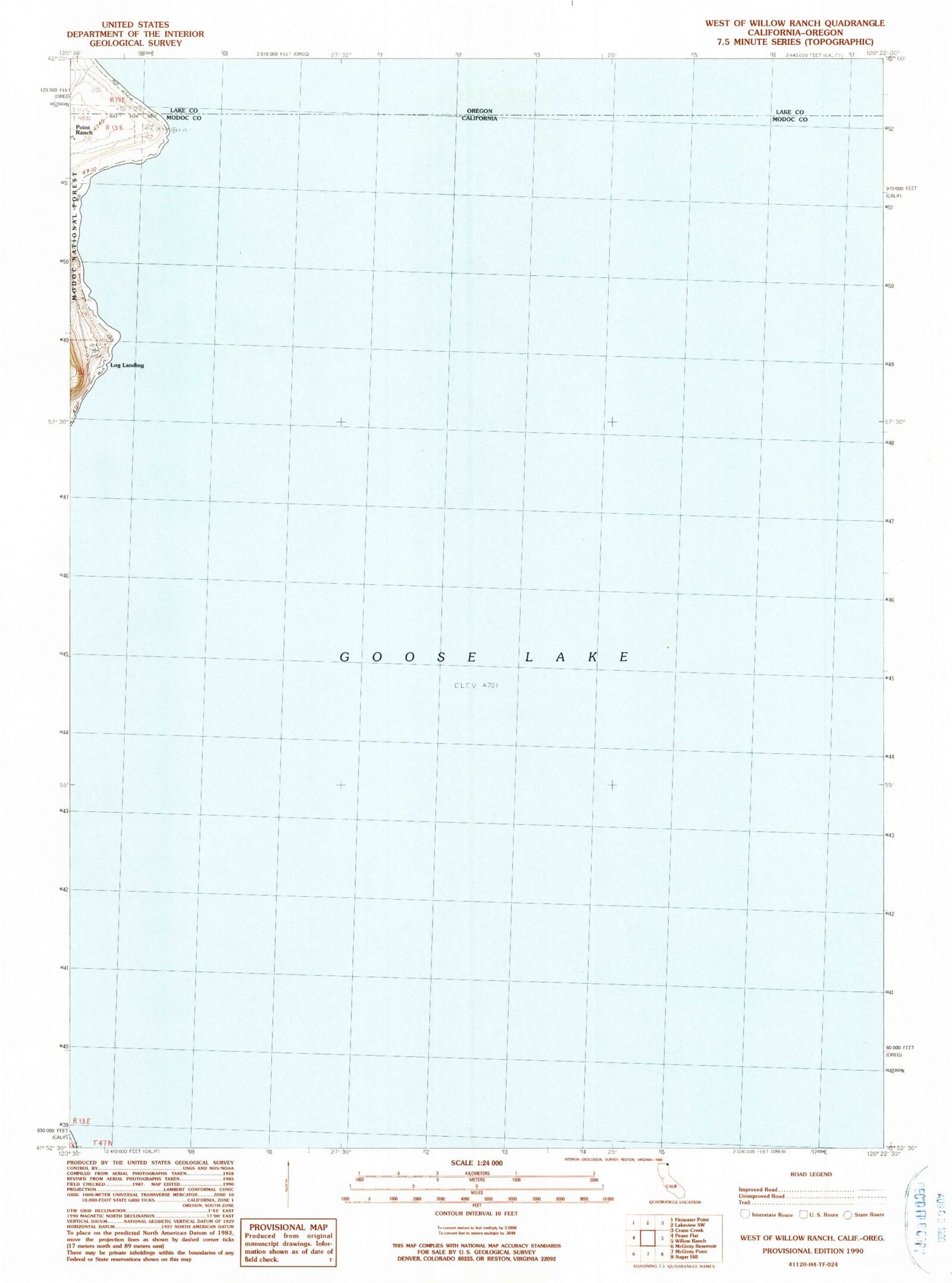 Classic USGS West of Willow Ranch California 7.5'x7.5' Topo Map Image