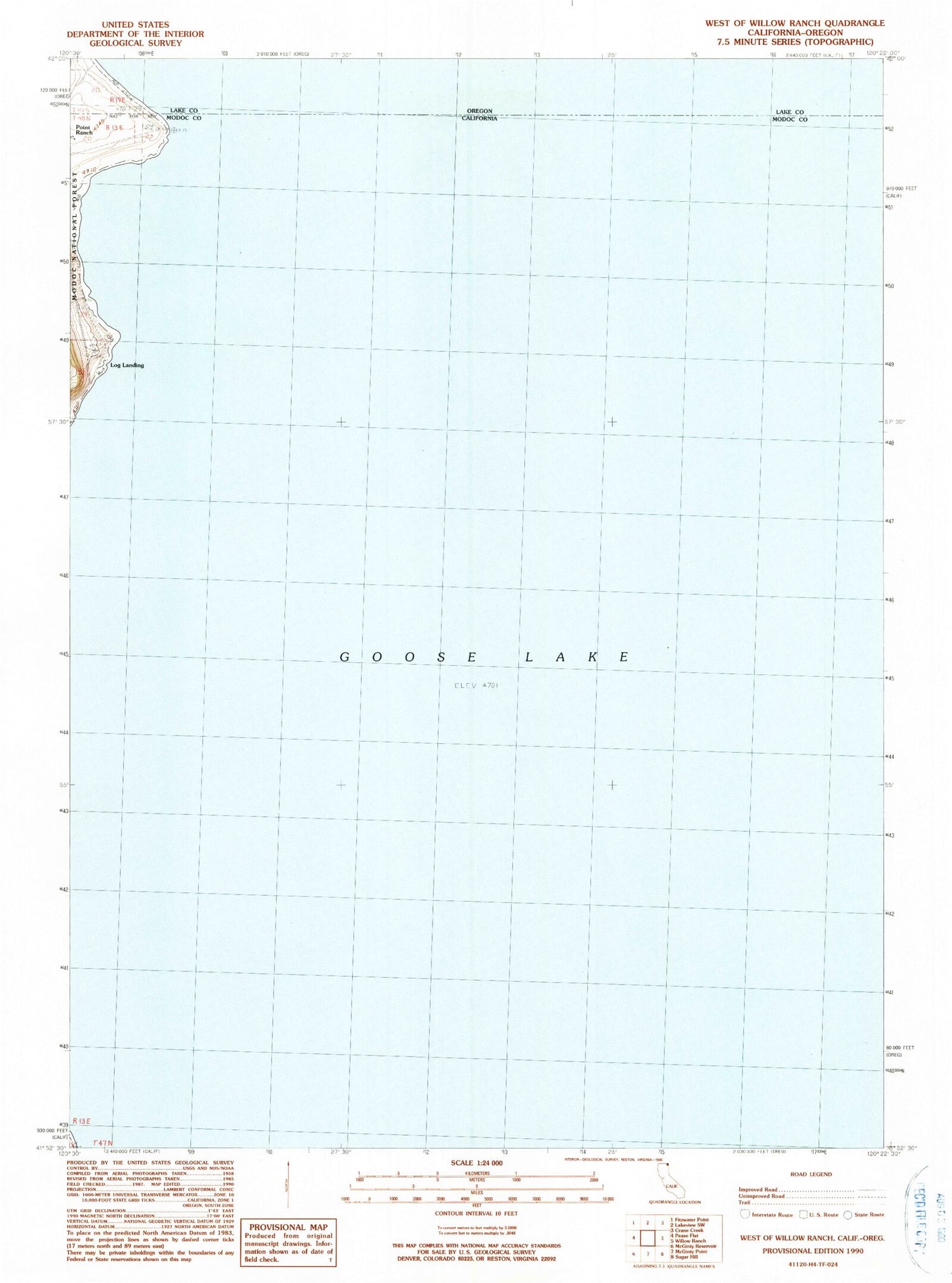 Classic USGS West of Willow Ranch California 7.5'x7.5' Topo Map Image