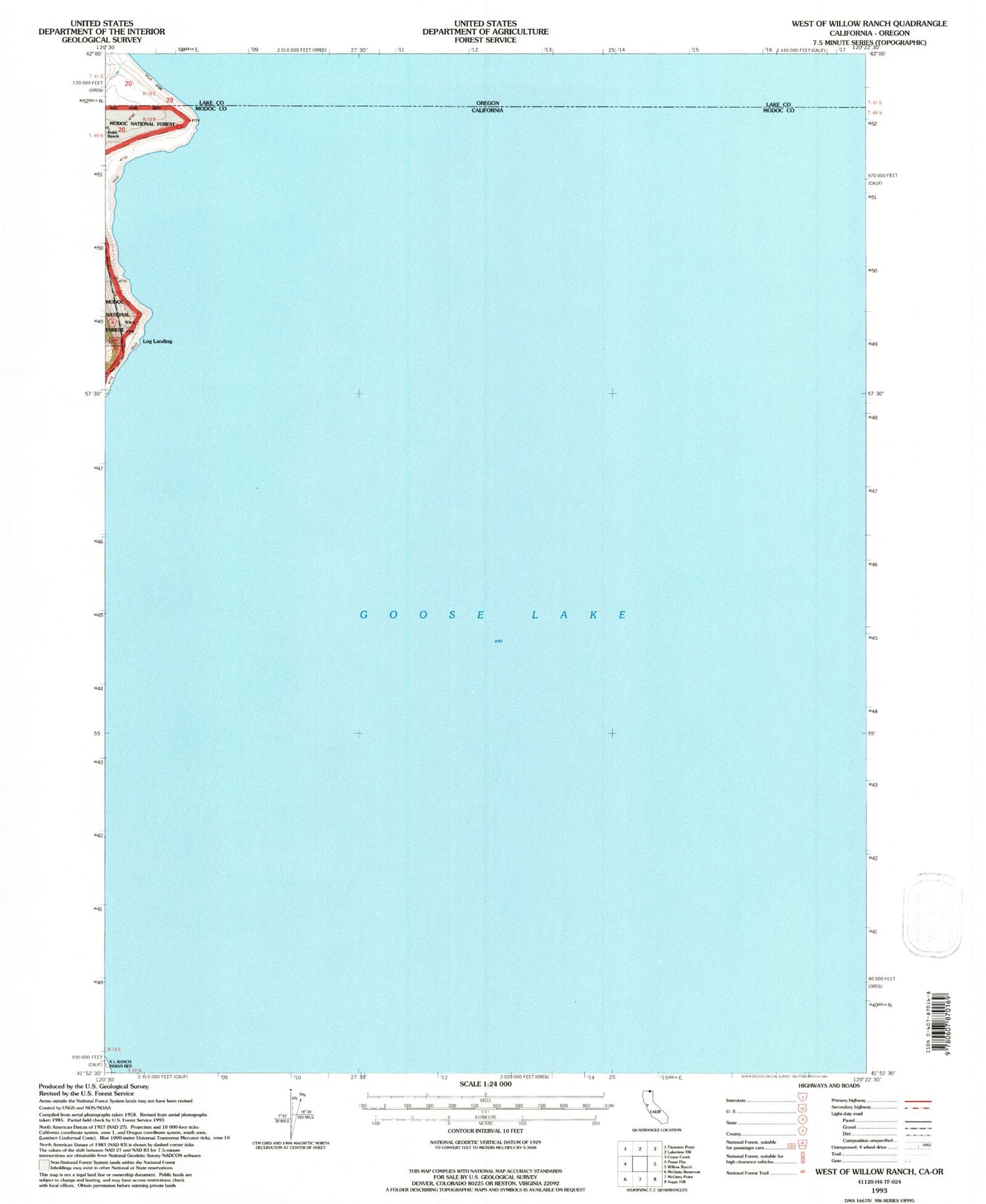 Classic USGS West of Willow Ranch California 7.5'x7.5' Topo Map Image