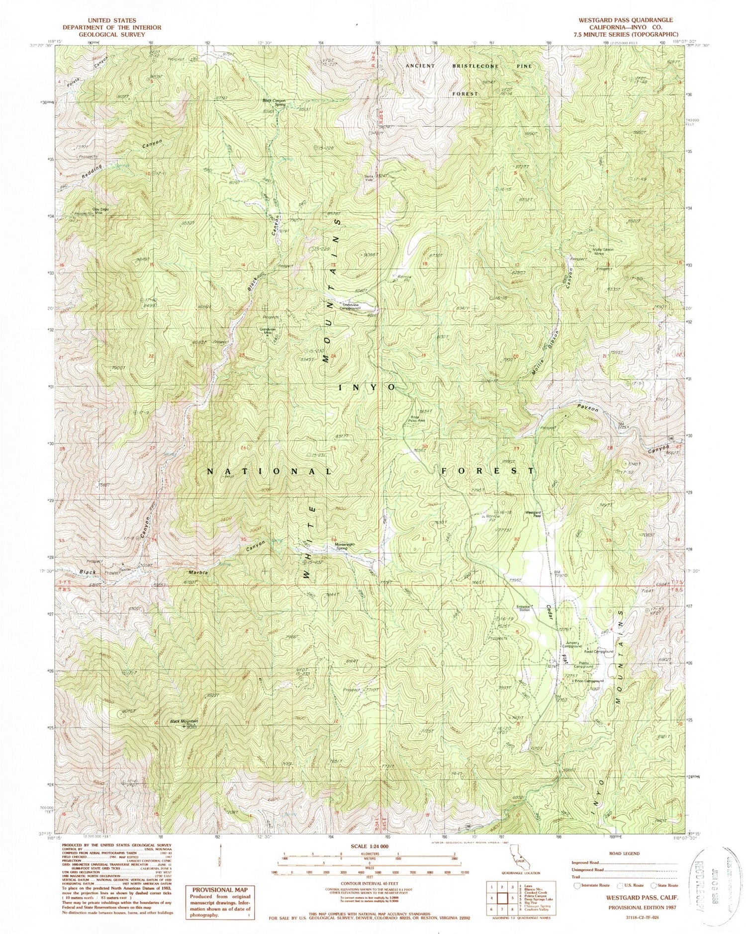 Classic USGS Westgard Pass California 7.5'x7.5' Topo Map Image