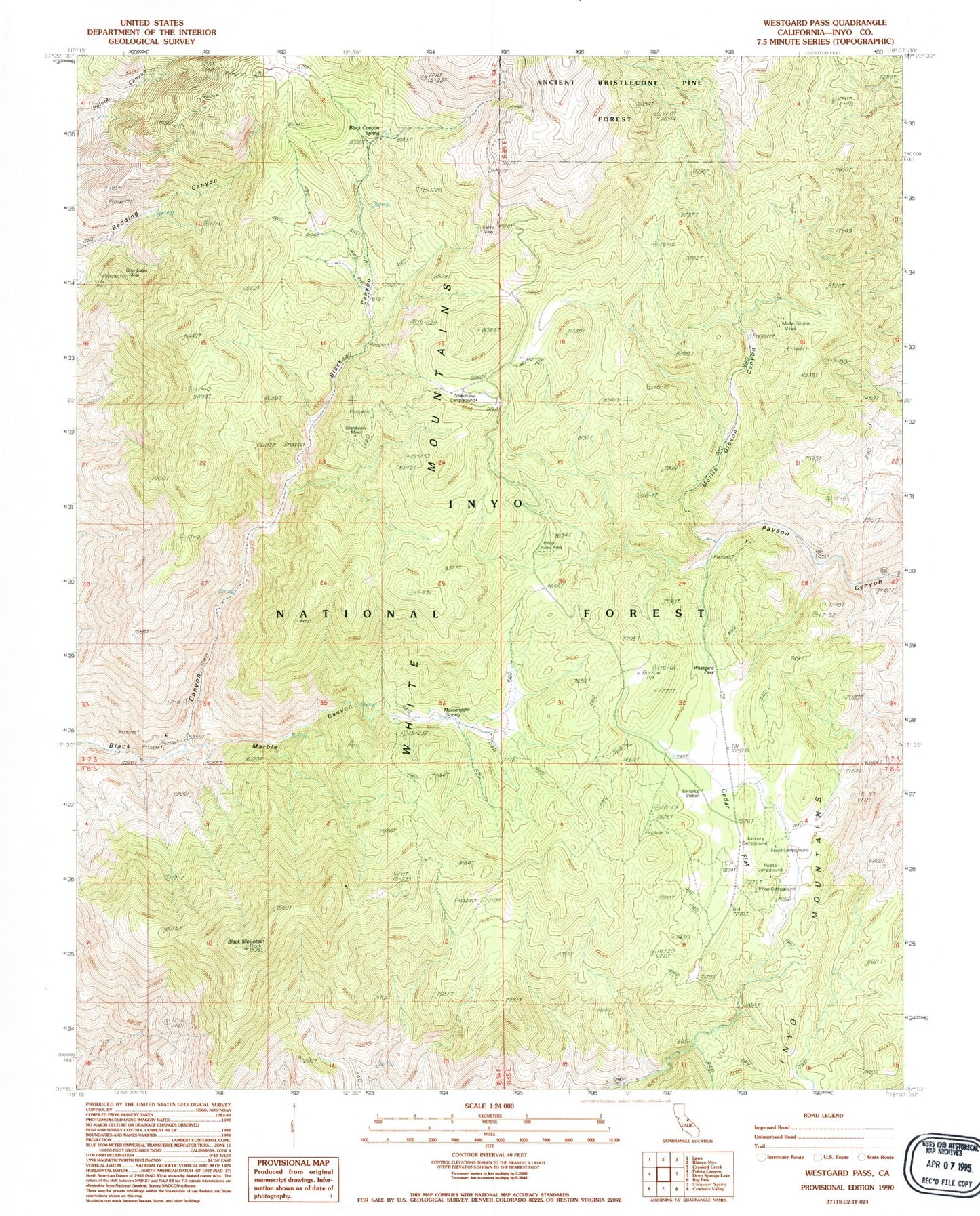 Classic USGS Westgard Pass California 7.5'x7.5' Topo Map Image