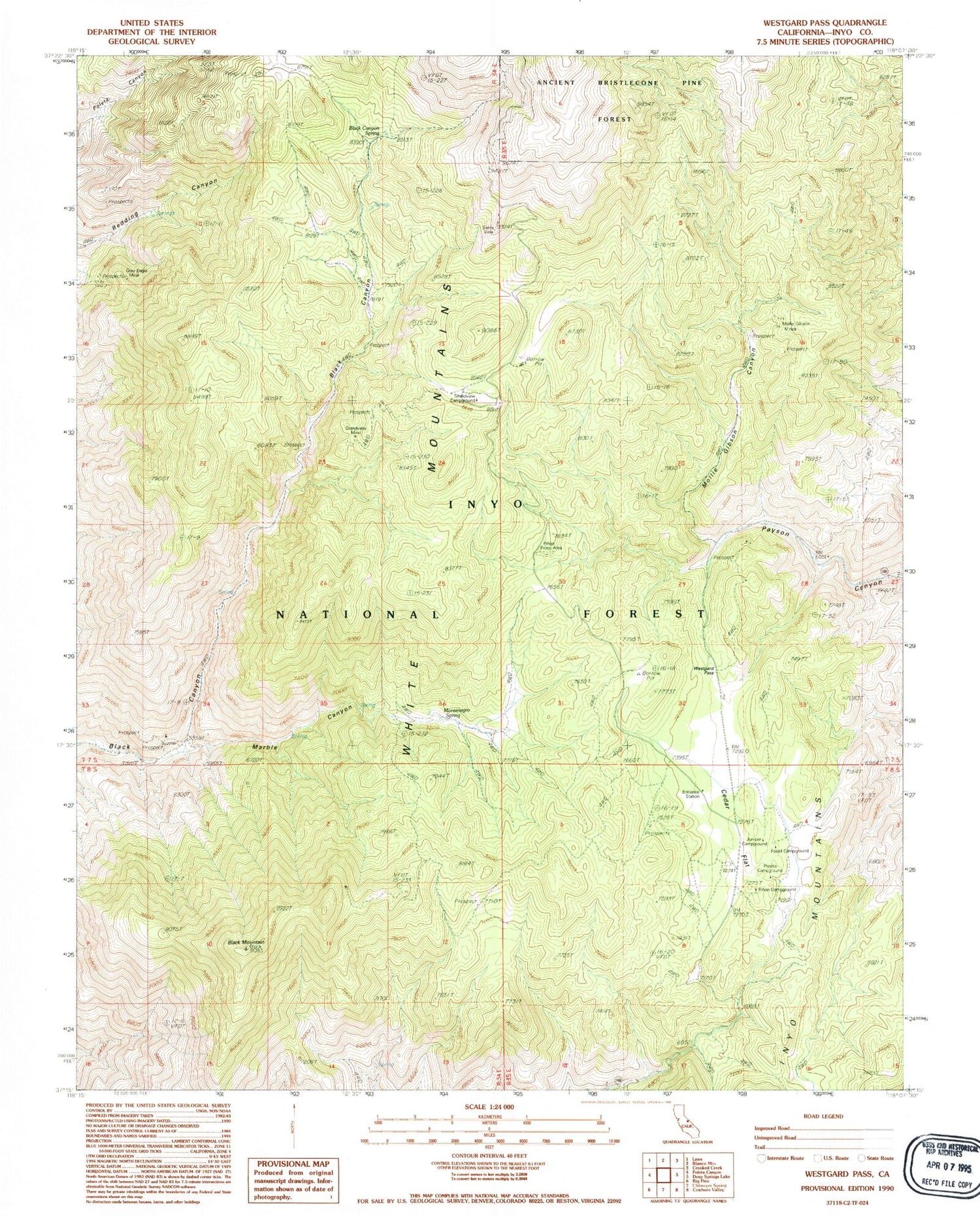 Classic USGS Westgard Pass California 7.5'x7.5' Topo Map Image