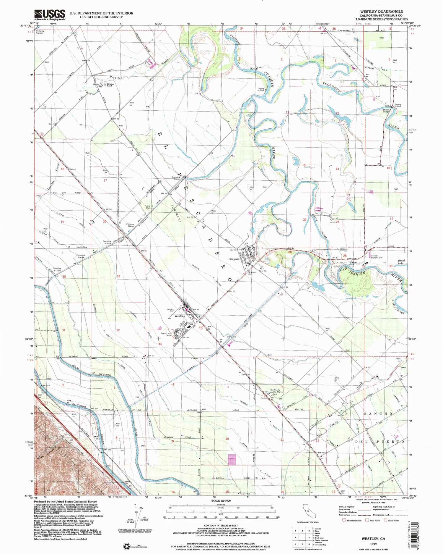 Classic USGS Westley California 7.5'x7.5' Topo Map Image