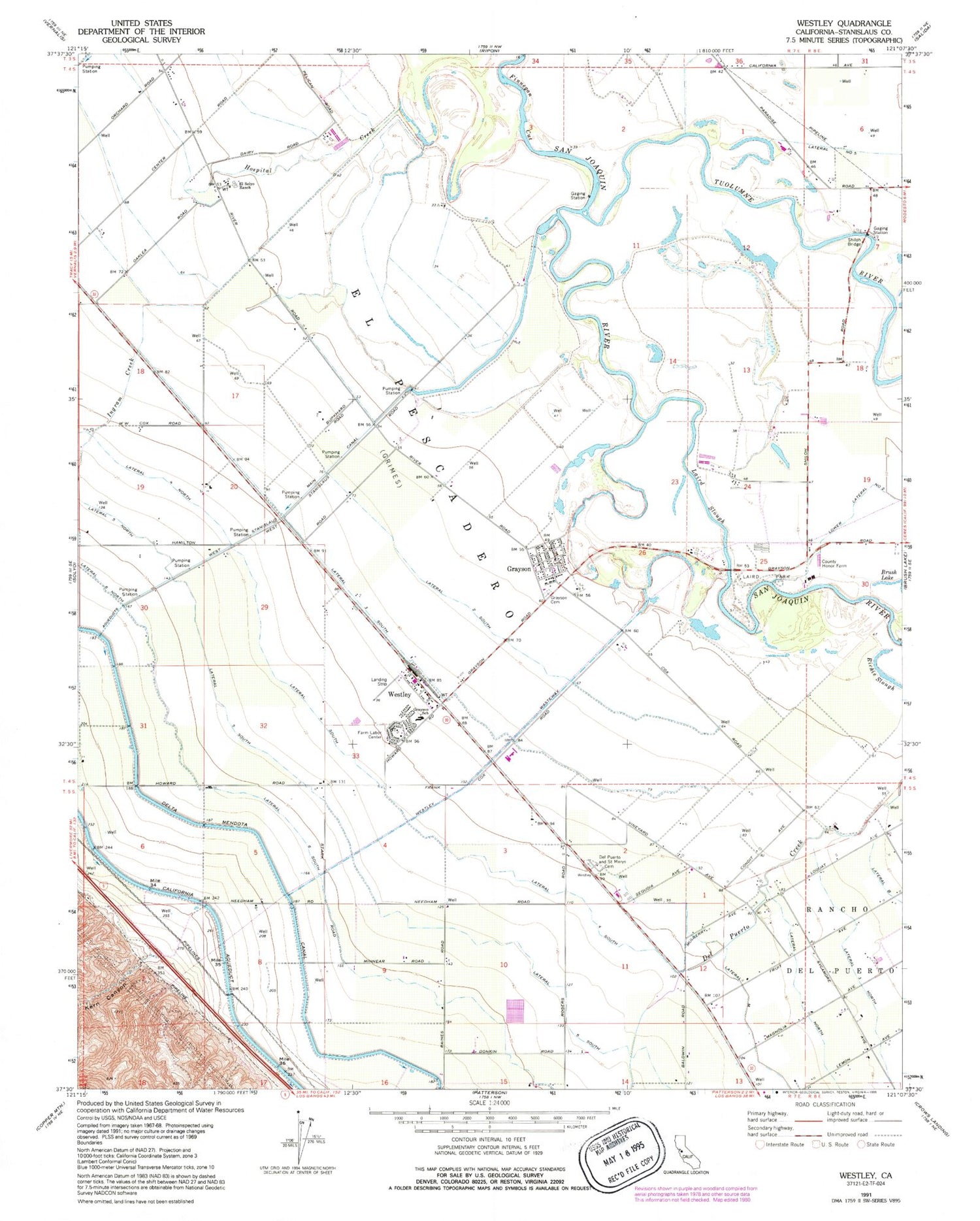 Classic USGS Westley California 7.5'x7.5' Topo Map Image