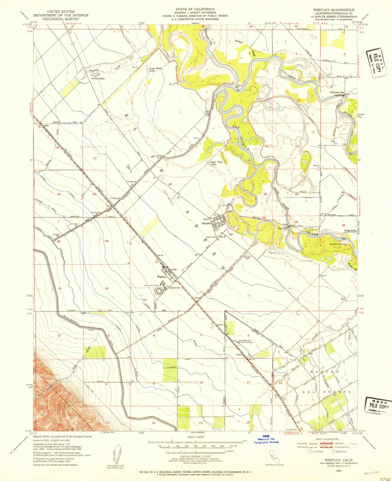 Classic USGS Westley California 7.5'x7.5' Topo Map Image