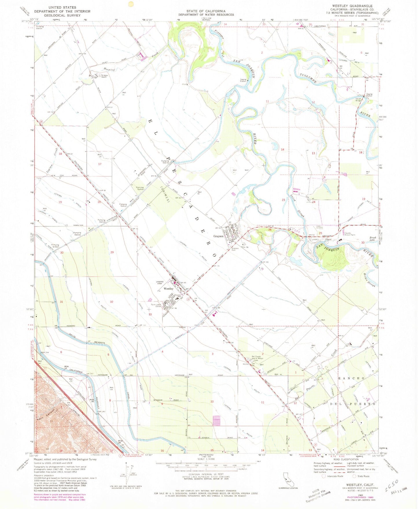 Classic USGS Westley California 7.5'x7.5' Topo Map Image