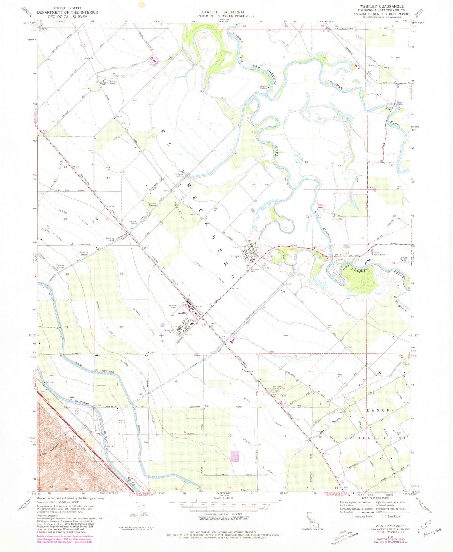 Classic USGS Westley California 7.5'x7.5' Topo Map Image