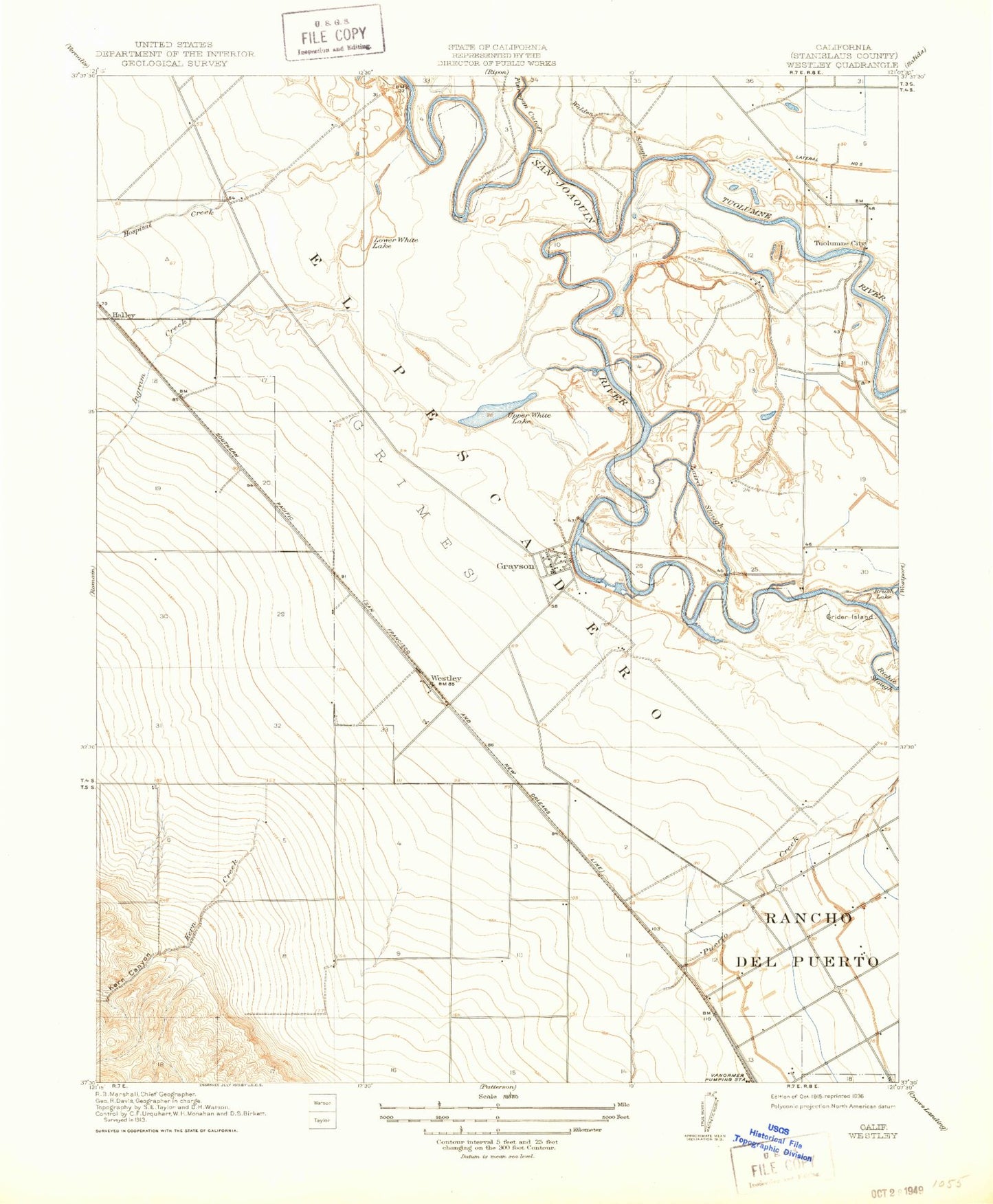 Classic USGS Westley California 7.5'x7.5' Topo Map Image