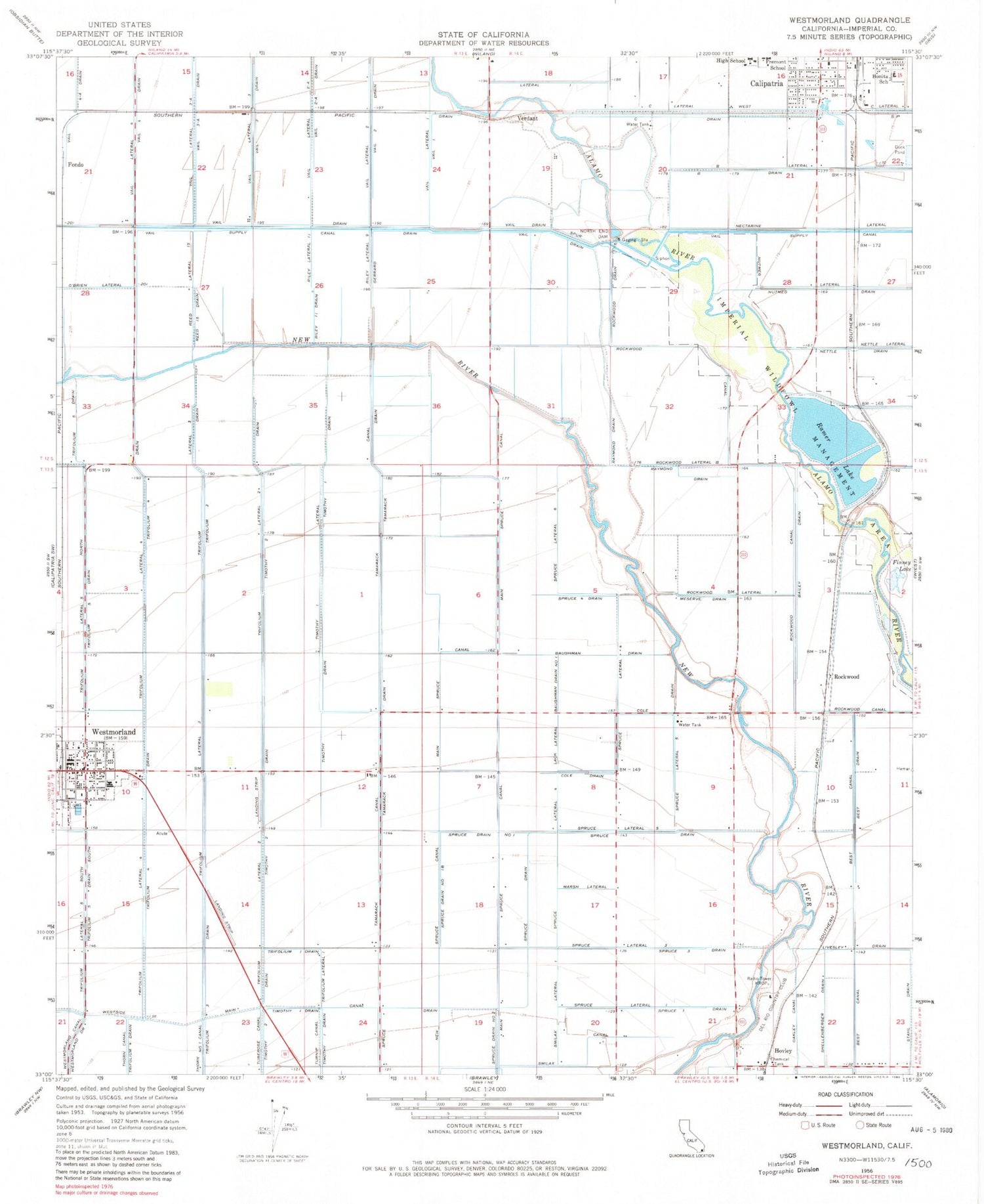 Classic USGS Westmorland East California 7.5'x7.5' Topo Map Image