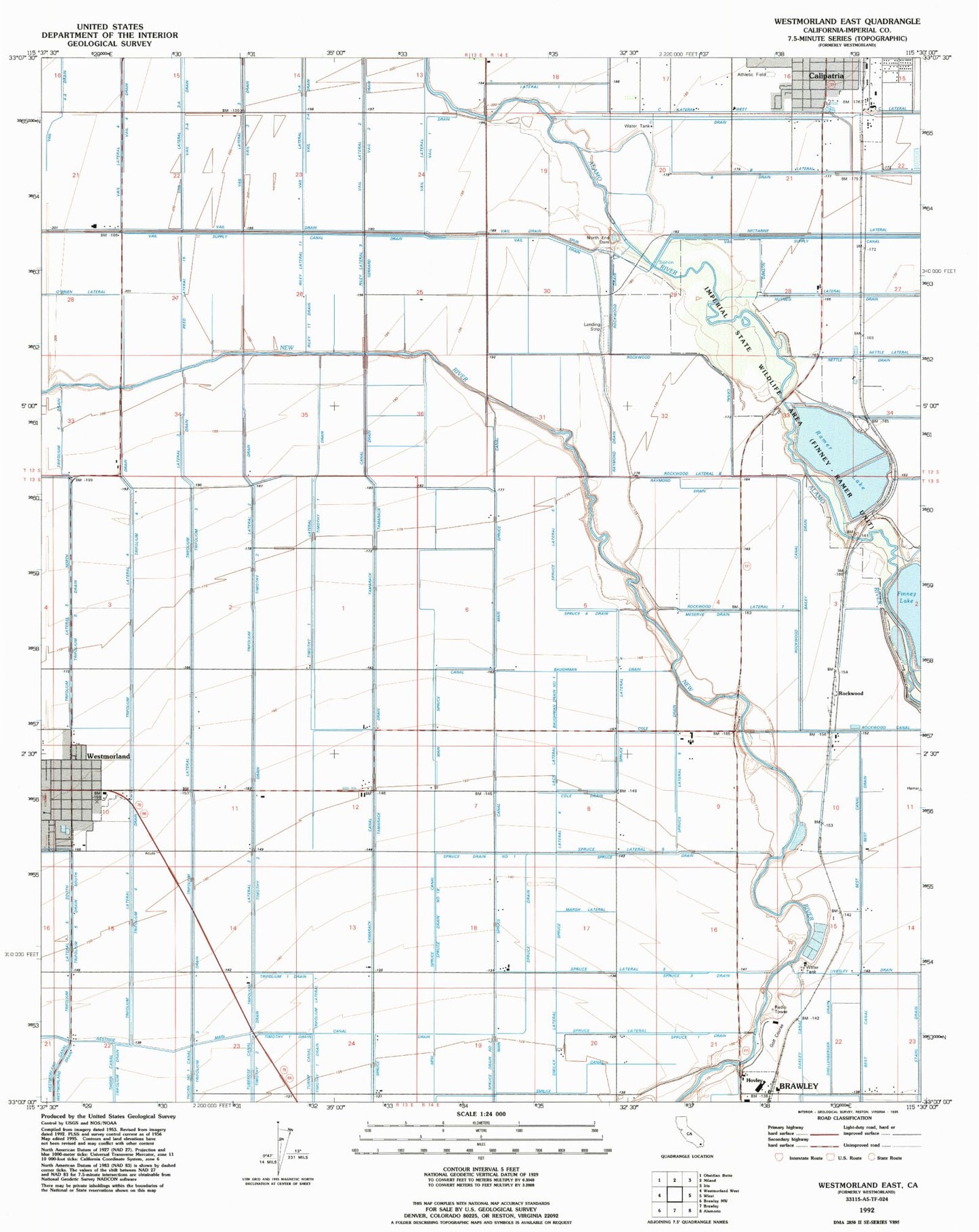 Classic USGS Westmorland East California 7.5'x7.5' Topo Map Image