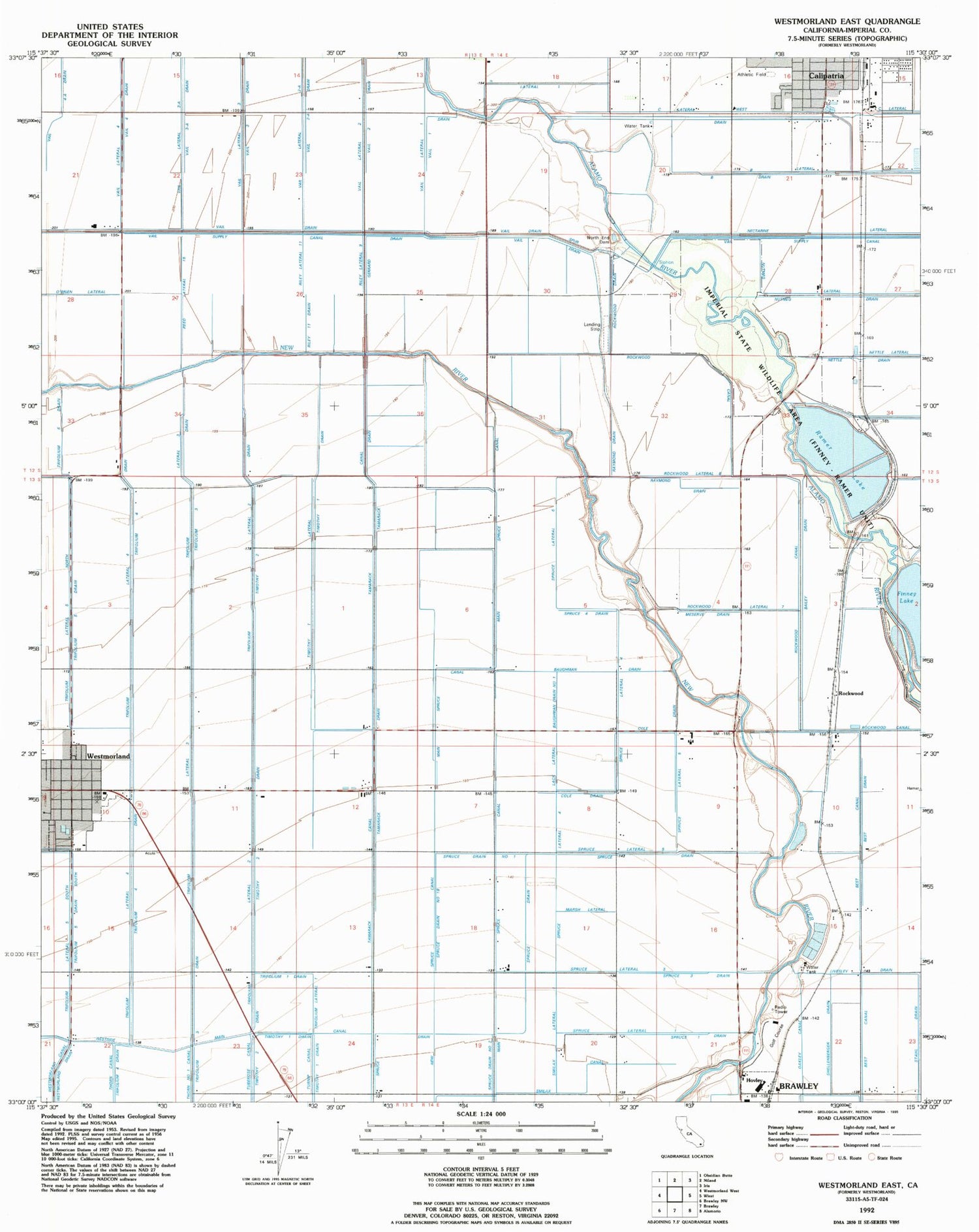 Classic USGS Westmorland East California 7.5'x7.5' Topo Map Image