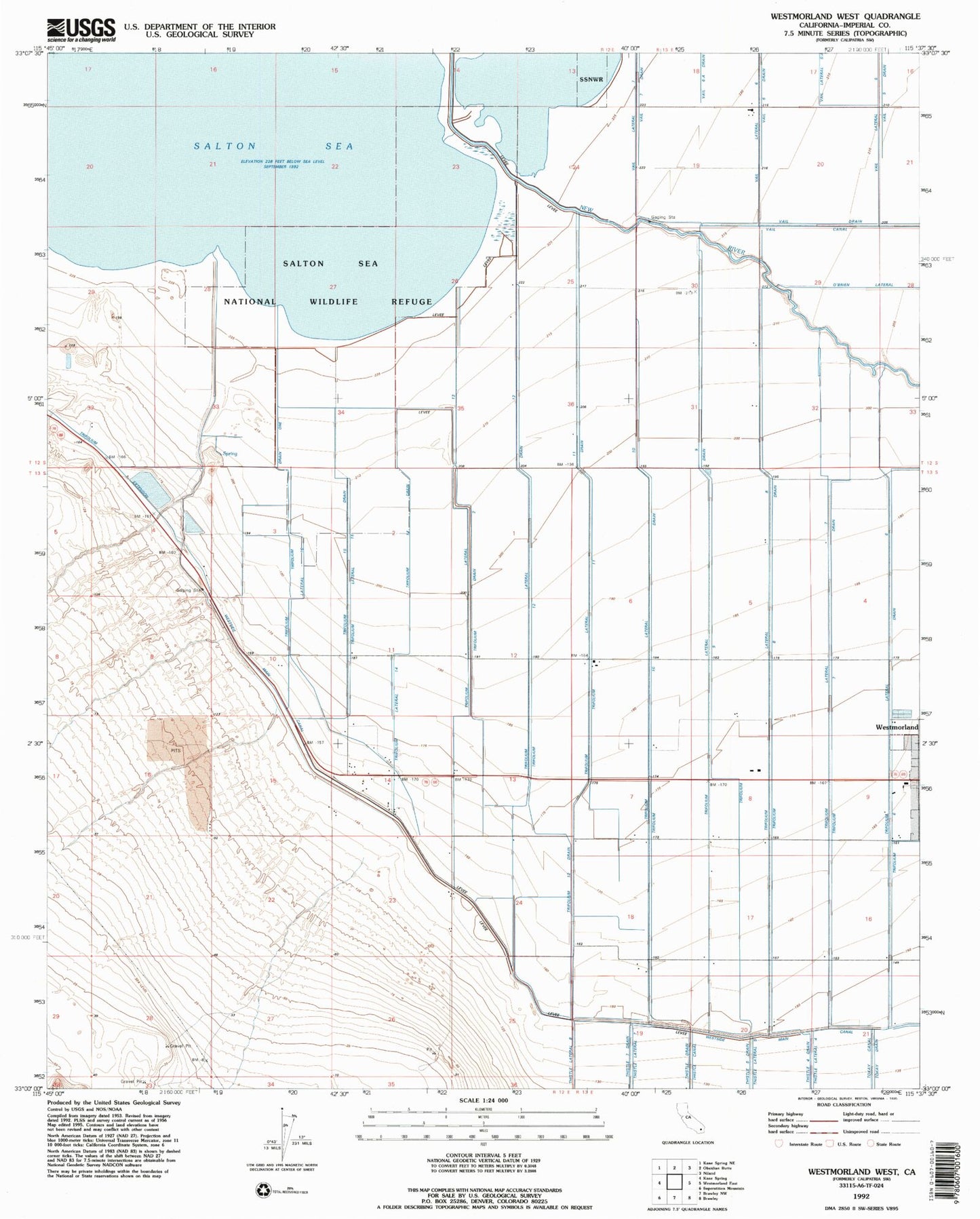 Classic USGS Westmorland West California 7.5'x7.5' Topo Map Image