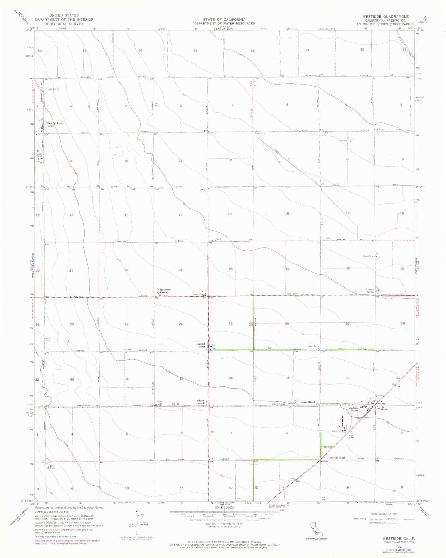 Classic USGS Westside California 7.5'x7.5' Topo Map Image