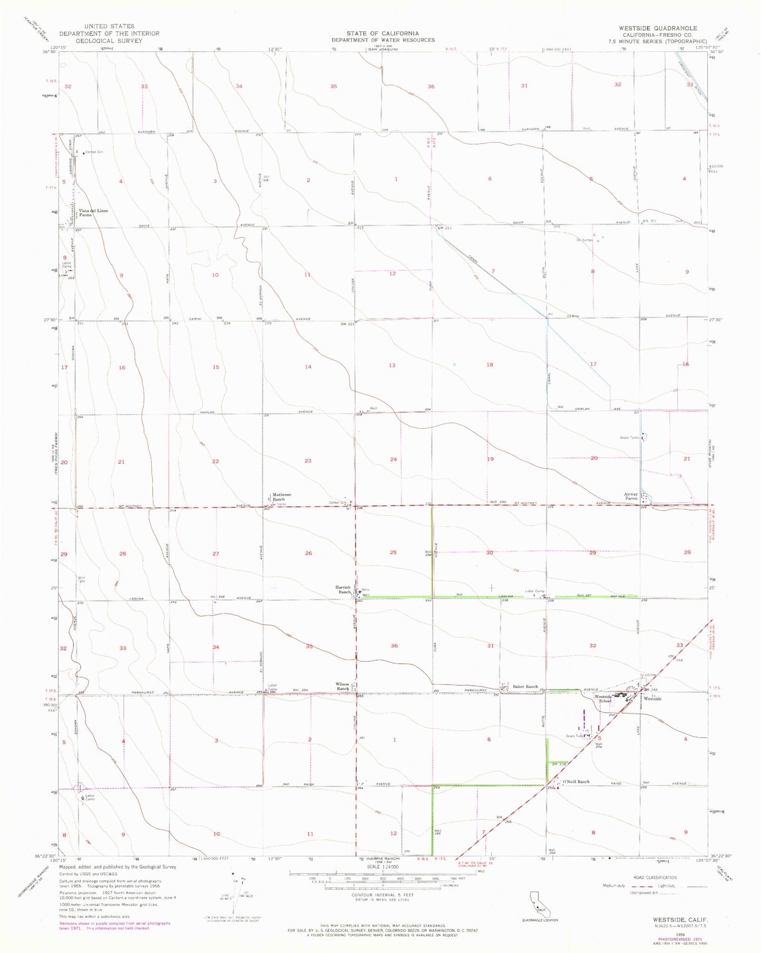 Classic USGS Westside California 7.5'x7.5' Topo Map Image