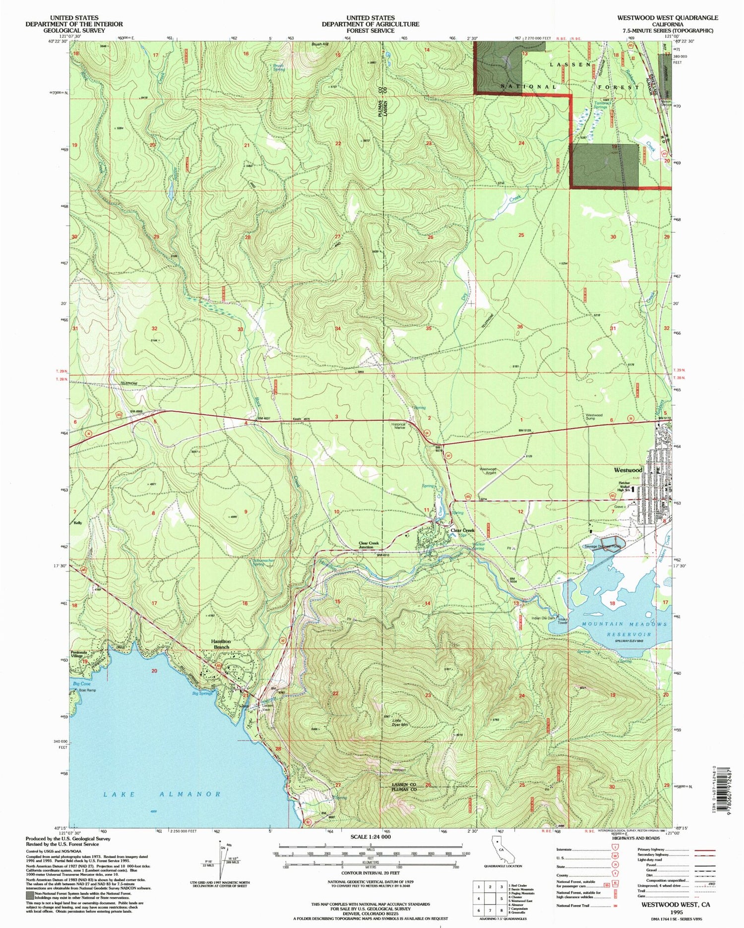 Classic USGS Westwood West California 7.5'x7.5' Topo Map Image