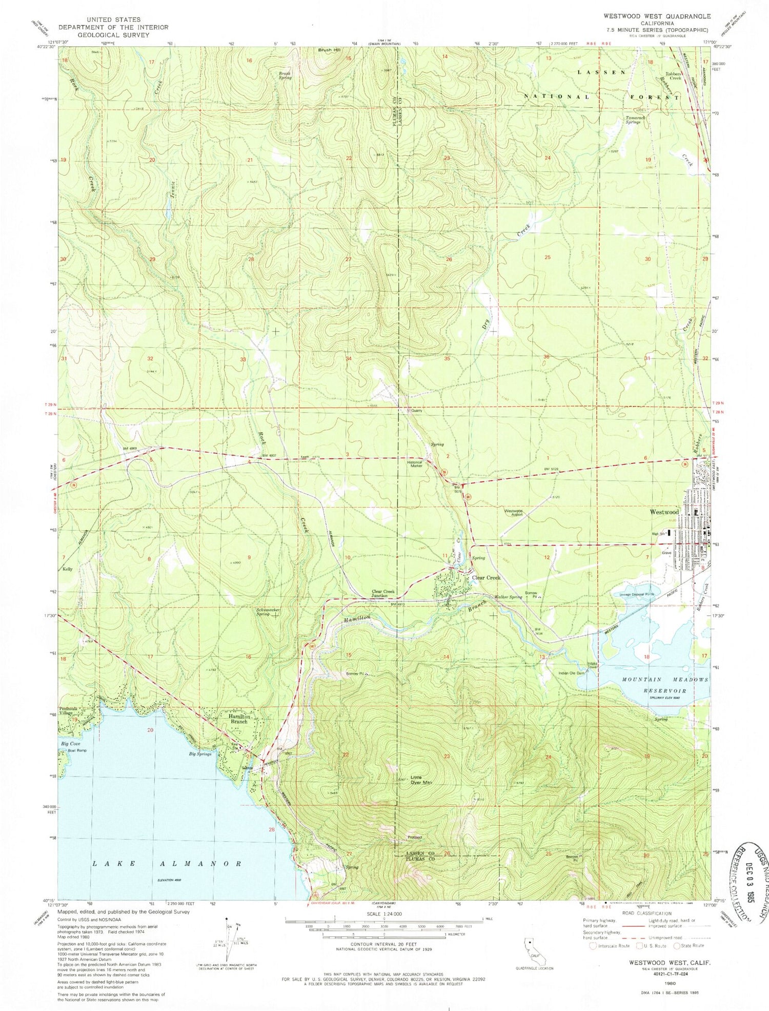 Classic USGS Westwood West California 7.5'x7.5' Topo Map Image