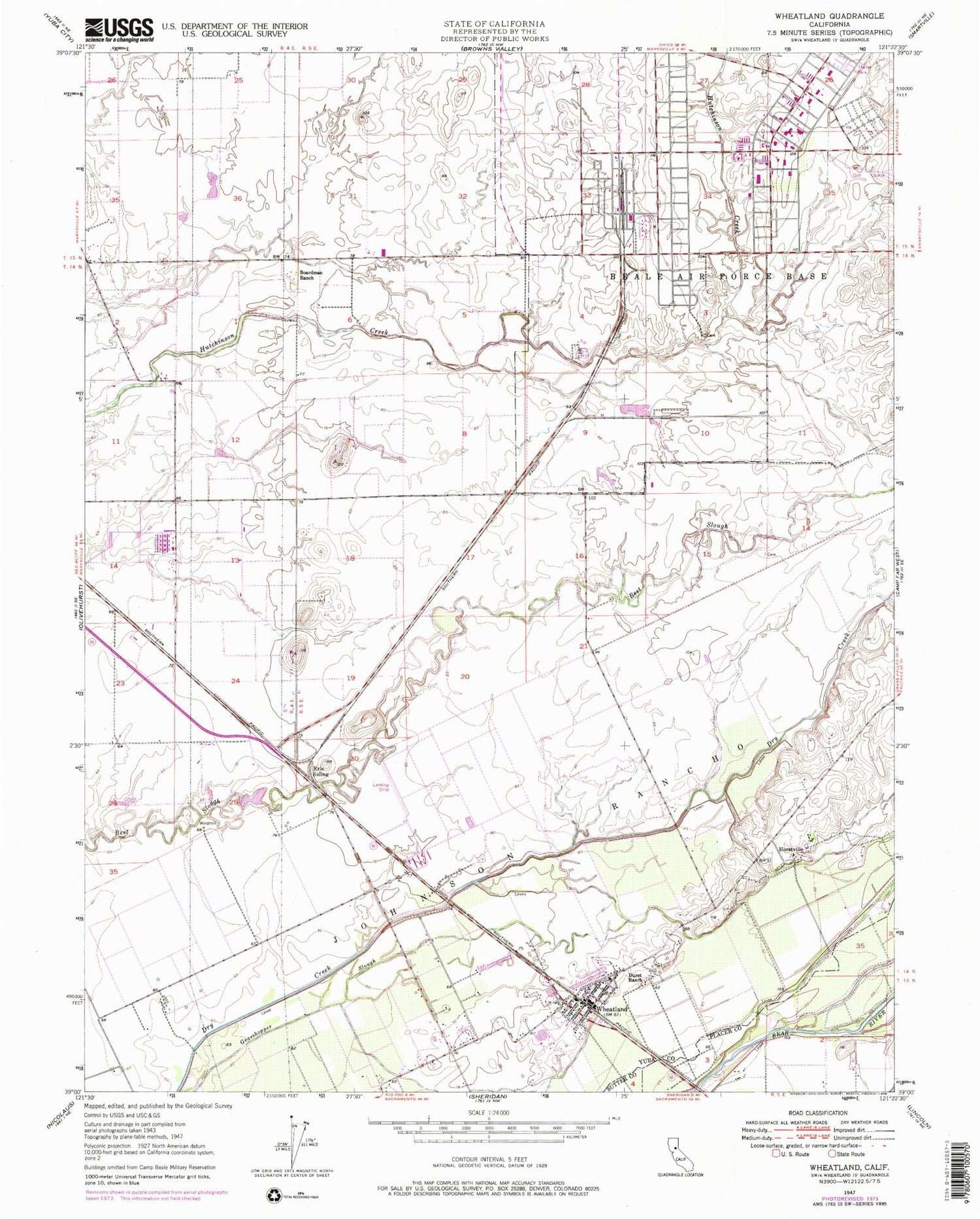 Classic USGS Wheatland California 7.5'x7.5' Topo Map Image