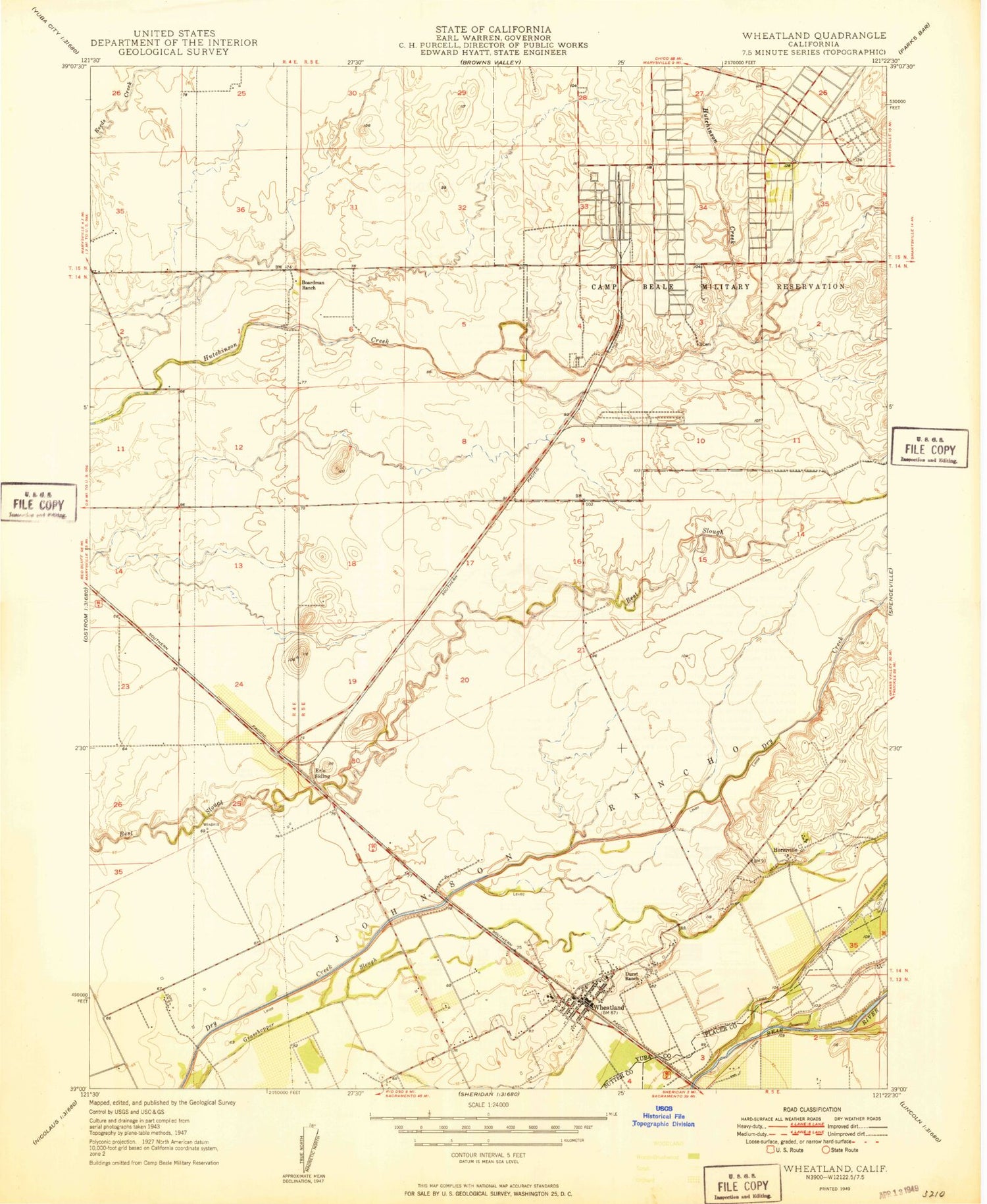 Classic USGS Wheatland California 7.5'x7.5' Topo Map Image