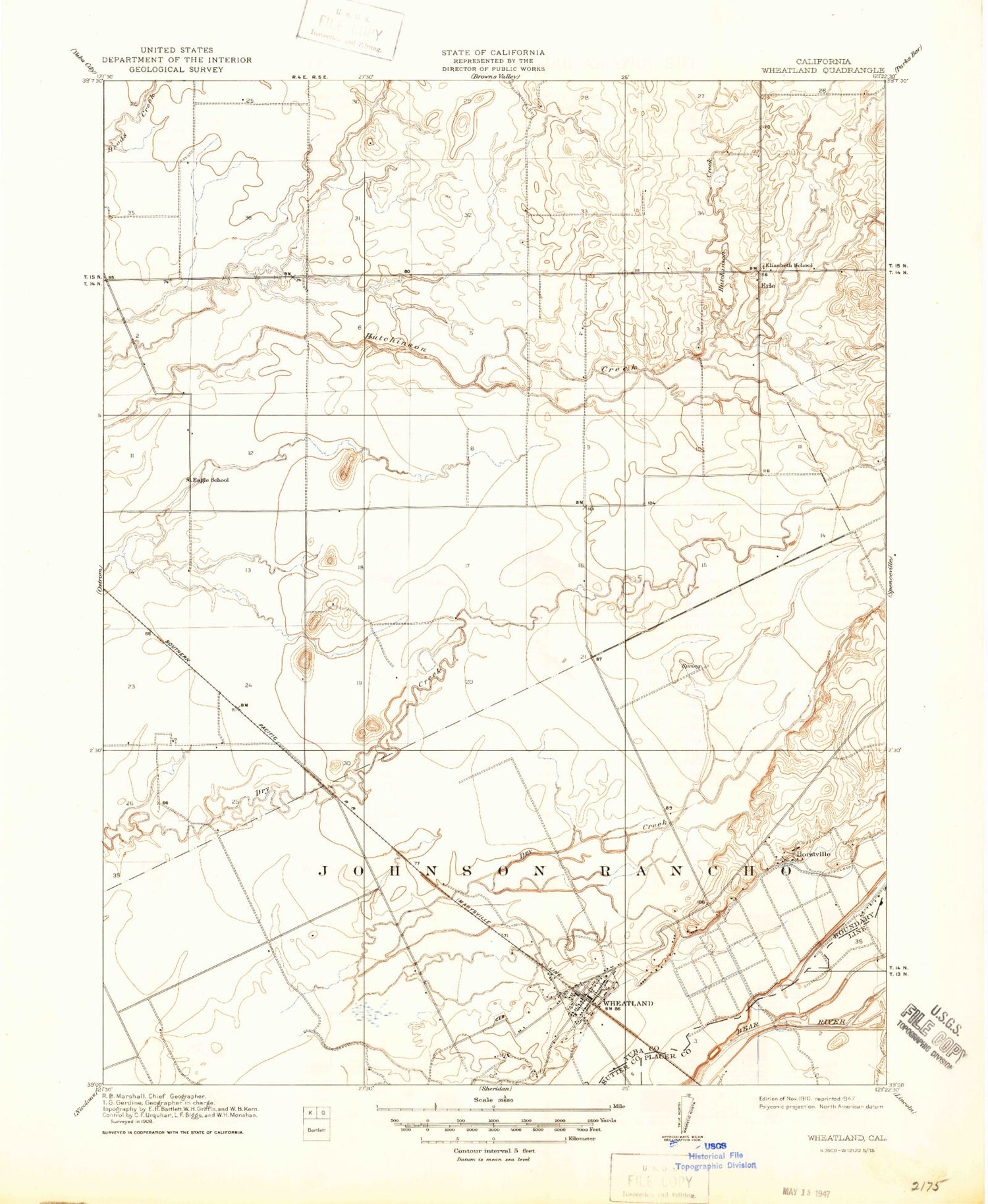 Classic USGS Wheatland California 7.5'x7.5' Topo Map Image