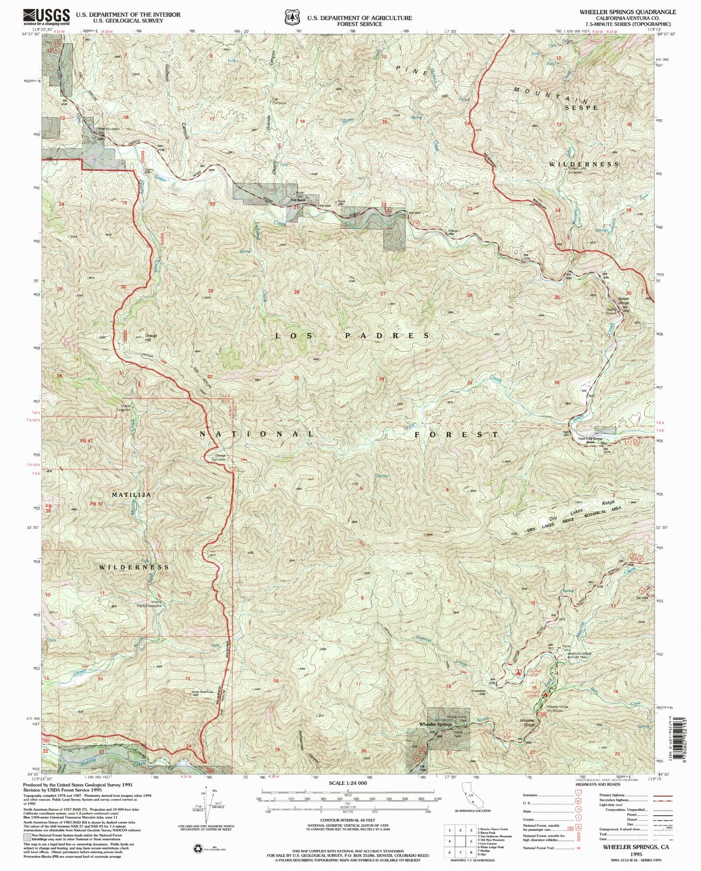Classic USGS Wheeler Springs California 7.5'x7.5' Topo Map Image