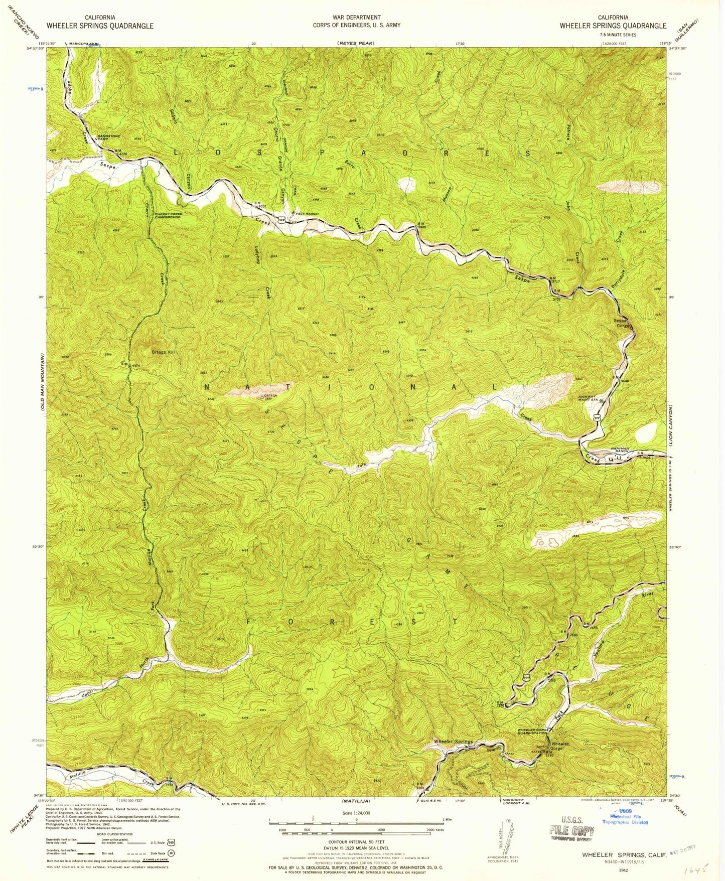 Classic USGS Wheeler Springs California 7.5'x7.5' Topo Map Image
