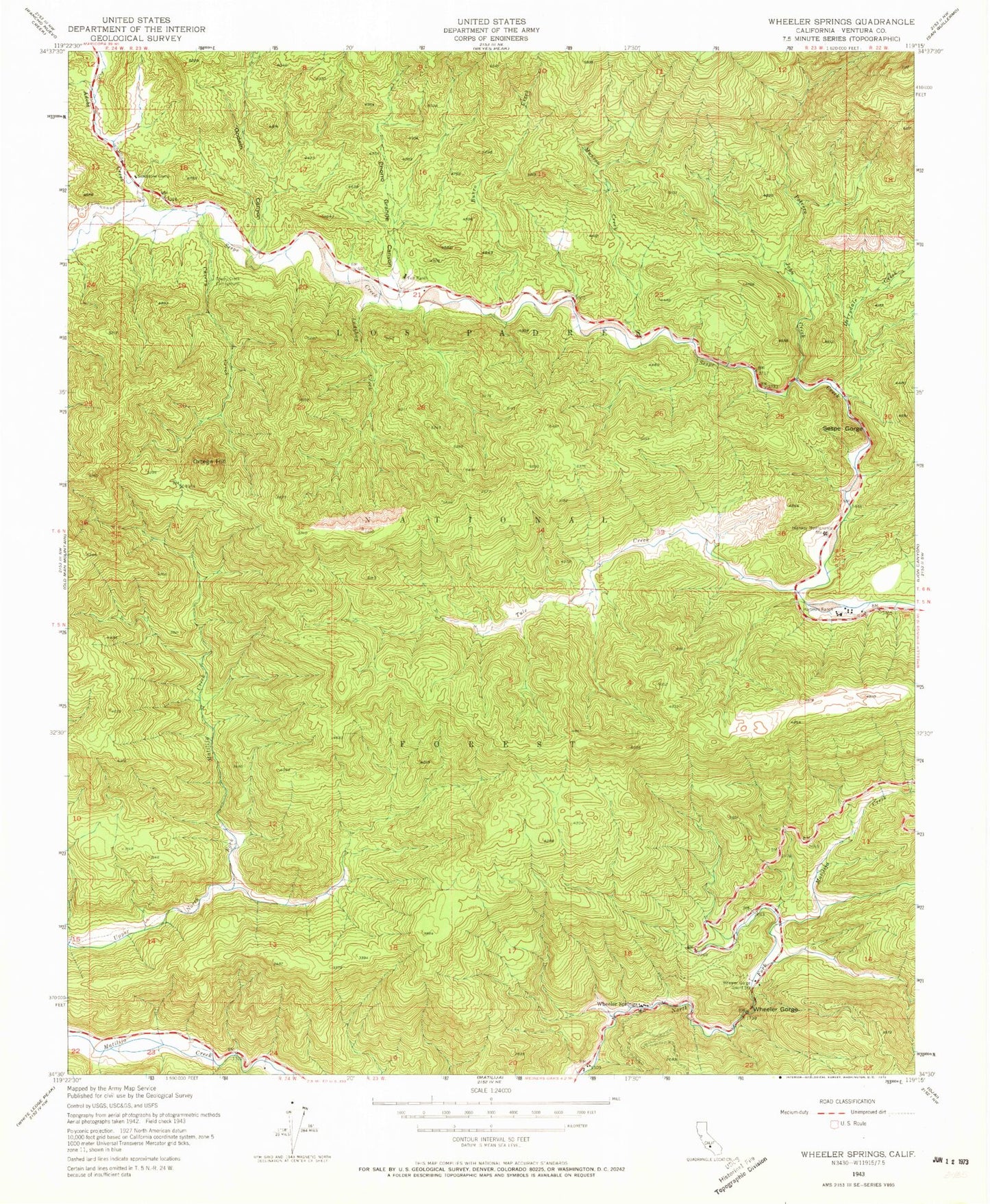 Classic USGS Wheeler Springs California 7.5'x7.5' Topo Map Image