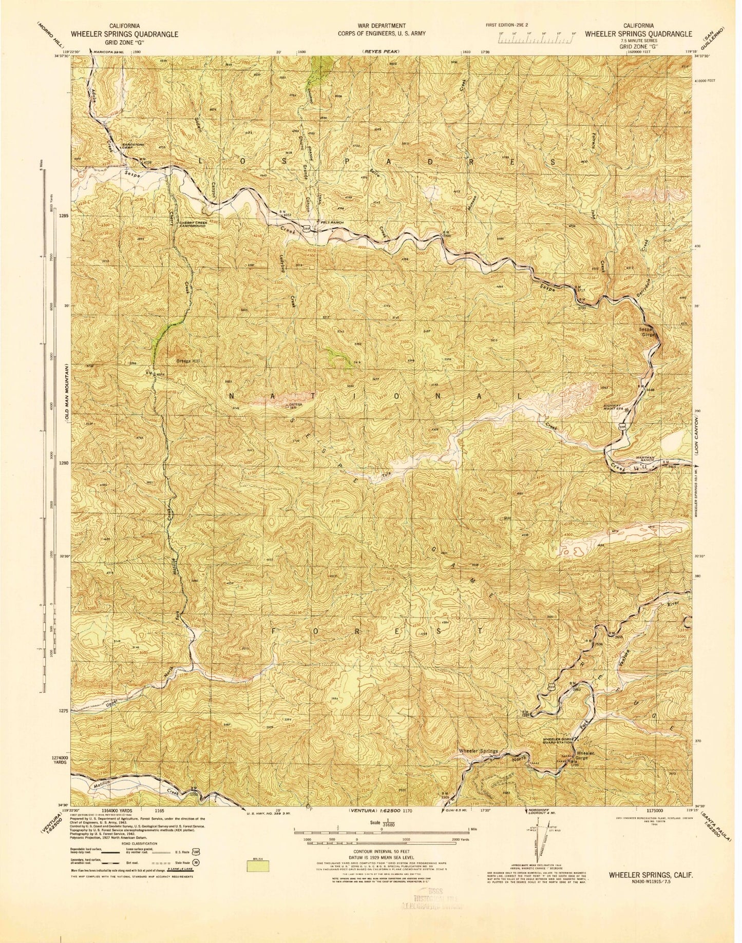 Classic USGS Wheeler Springs California 7.5'x7.5' Topo Map Image
