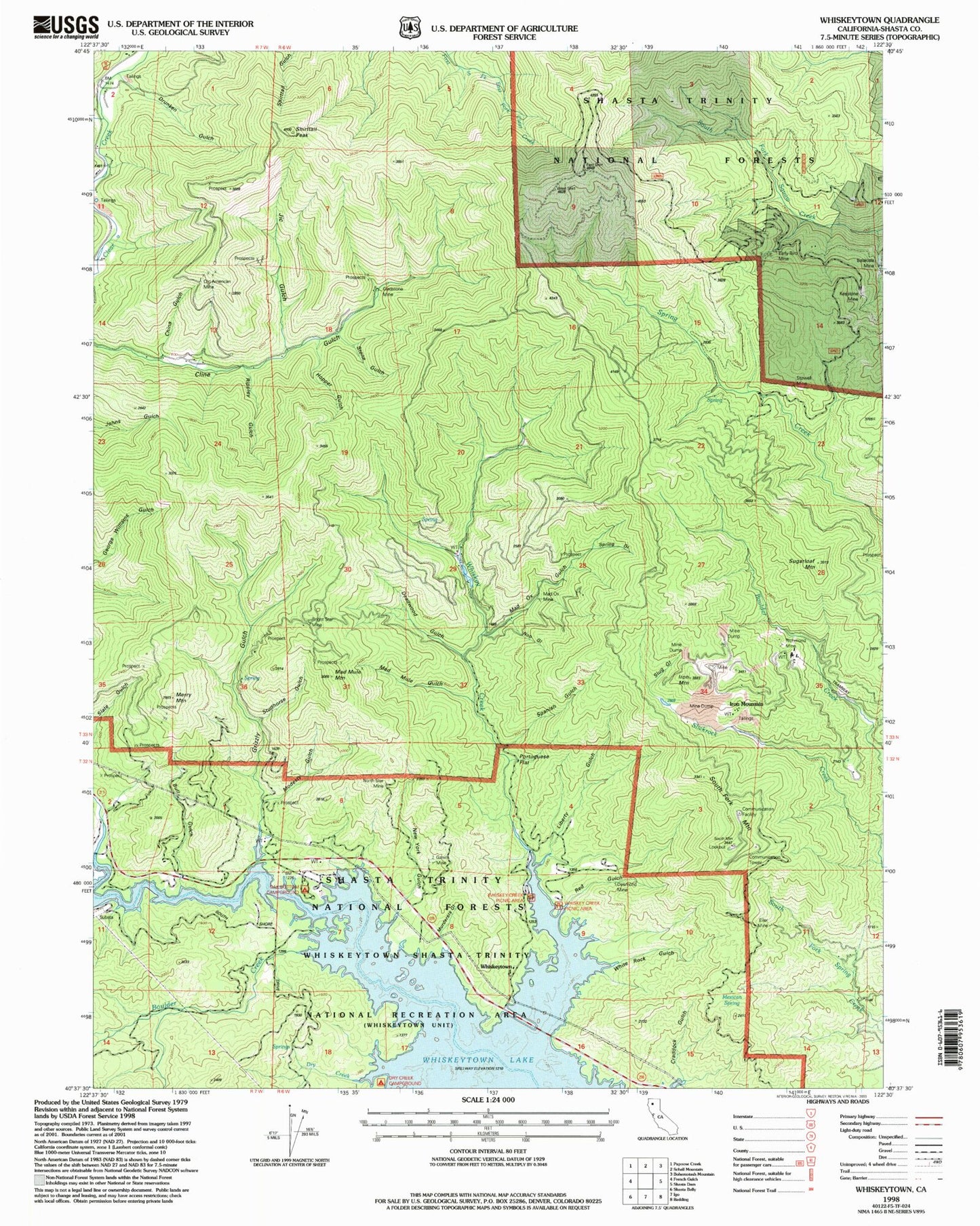 Classic USGS Whiskeytown California 7.5'x7.5' Topo Map Image