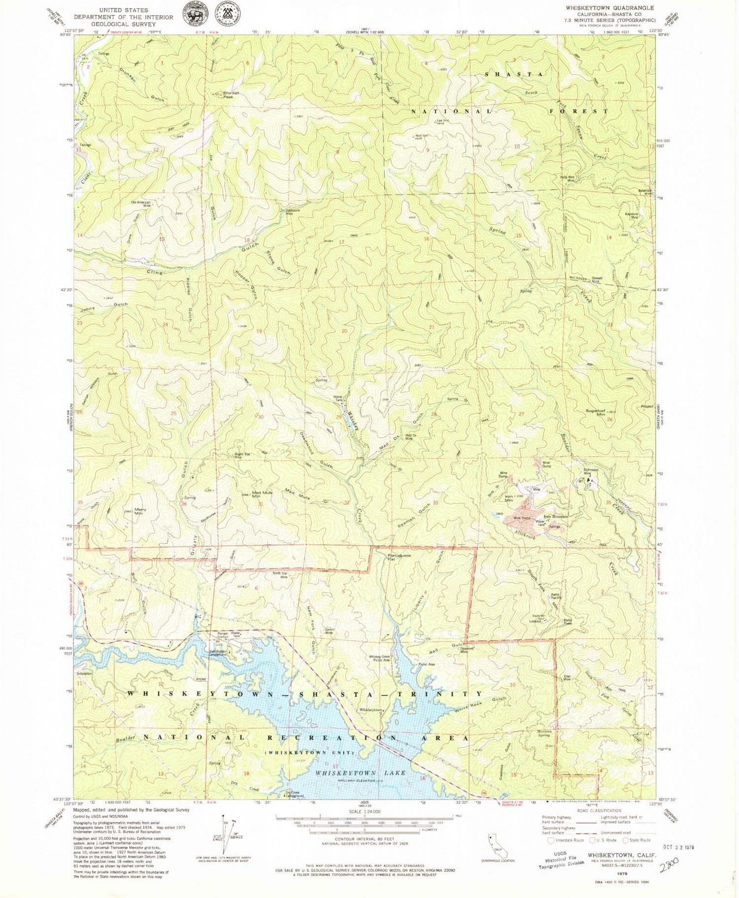 Classic USGS Whiskeytown California 7.5'x7.5' Topo Map Image