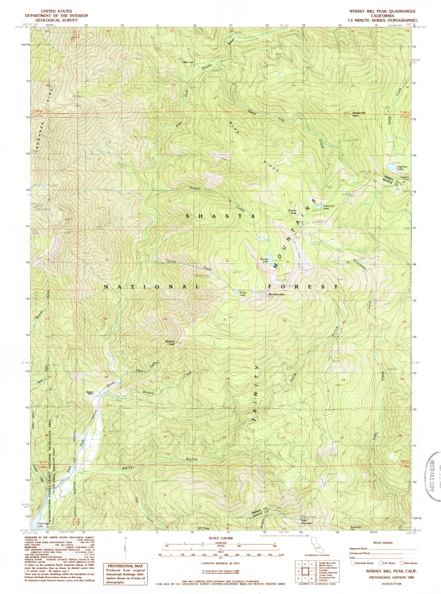 Classic USGS Whisky Bill Peak California 7.5'x7.5' Topo Map Image